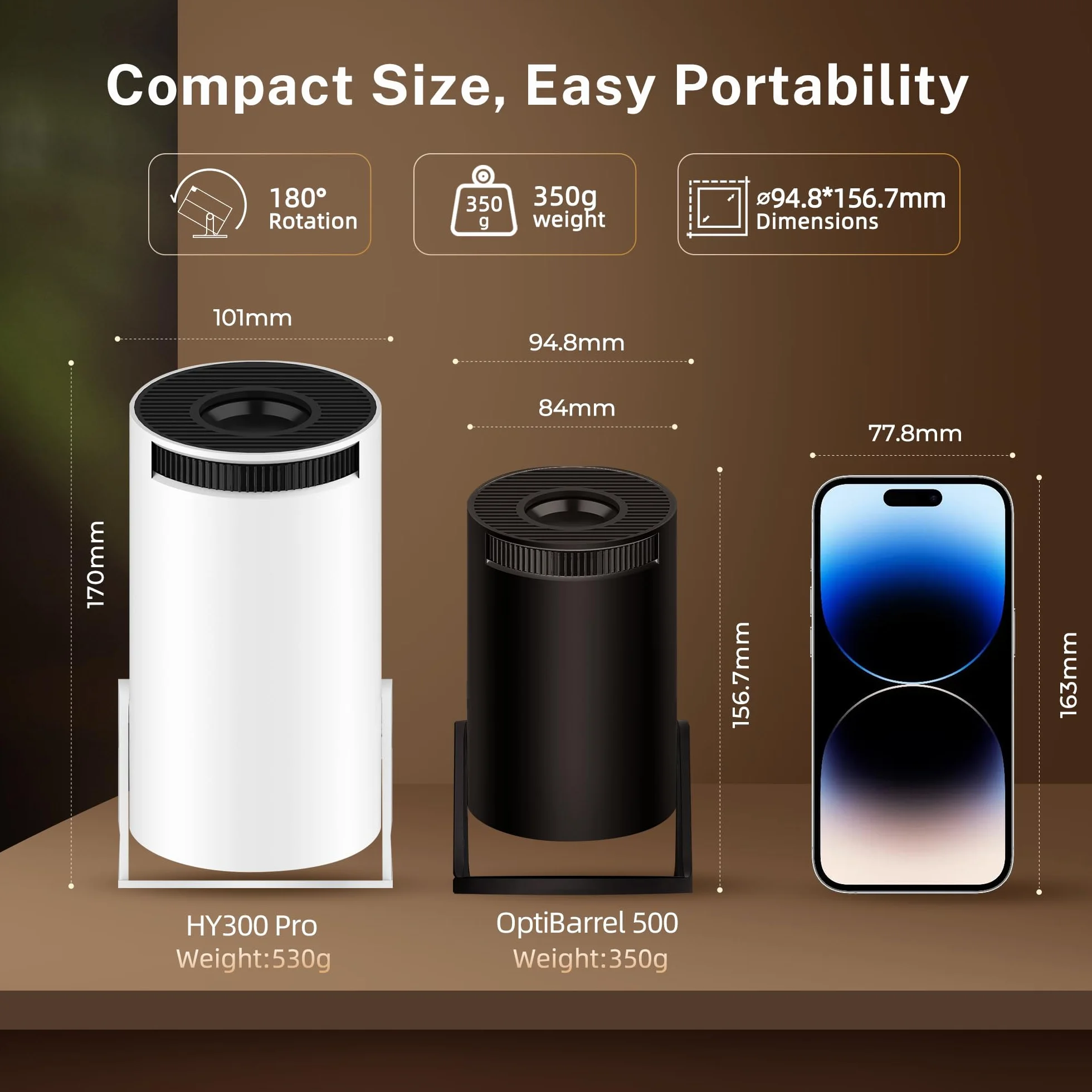 Mini projektor ze zintegrowanym WiFi i Bluetooth, Android 14, 1080P 4K, przenośny projektor z obrotem 180°, wersja HY300pro+ do użytku domowego i zewnętrznego LYNCAST X1
