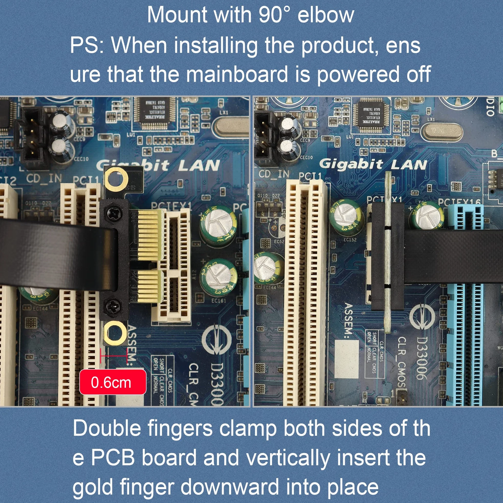 GINTOOYUN PCIE 1 x kabel przedłużający 90 stopni PCI Express 3.0, 1 x męski do żeńskiego Up, Wireless Network Card Sound Card (5 cm, slot 90° Up) (30 cm)