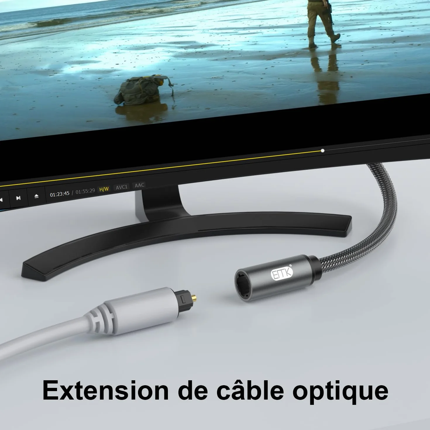 EMK Optyczny przedłużacz kabla Toslink żeński na męski, rozszerzony kabel audio, kompatybilny z Smart TV, kinem domowym, PS4, Xbox i PlayStation