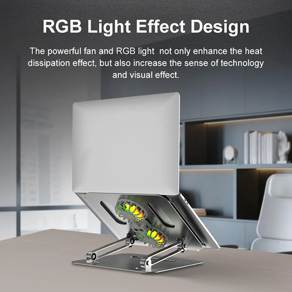 Podstawka Chłodząca Do Laptopa, 33Cm, Regulowana Wysokość, Z 2 Wentylatorami, Oświetlenie Rgb, Składana, Ergonomiczna Konstrukcja, Do Notebooków 10-16'', Do Biura I Nauki