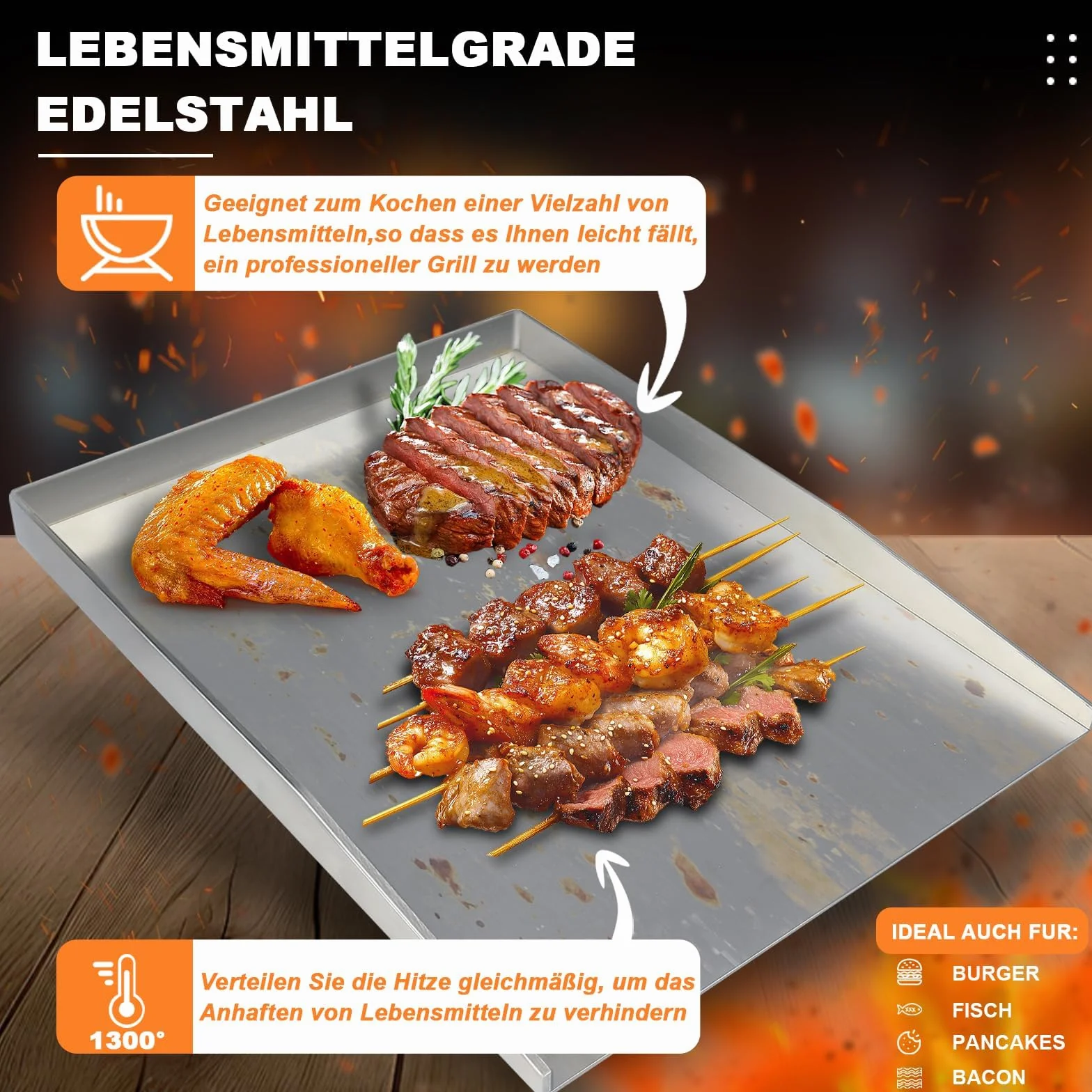 Płyta grillowa Plancha 4 mm, 30 × 40 cm, szczelna konstrukcja grilla Plancha. Wyposażony w 2 grube łopatki do grillowania. Płyty grillowe Plancha na uroczystości rodzinne, idealnie nadają się do