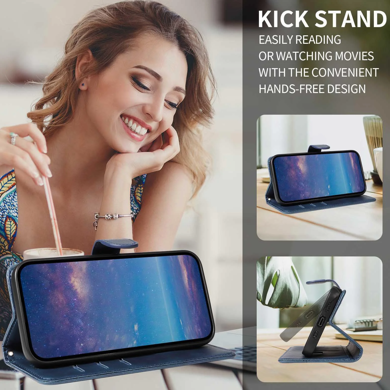 Etui z klapką do telefonu Samsung Galaxy S25 Ultra/S25 Plus/S25, skórzane etui portfelowe na telefon z stojakiem na karty, etui foliowe, odporne na wstrząsy, tworzywo TPU wewnątrz, niebieskie,