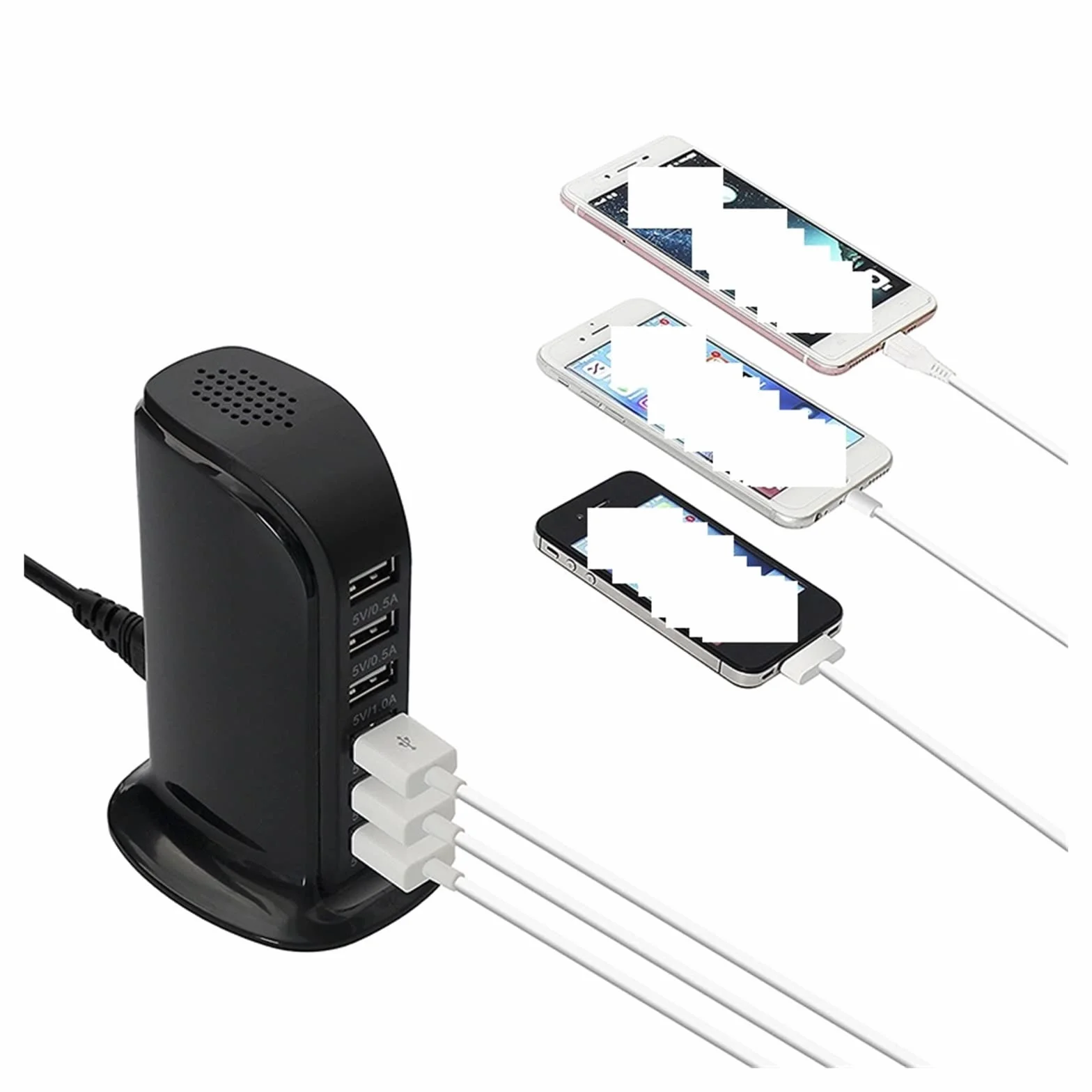 30W 6A wieloportowa ładowarka do telefonu komórkowego 5V uniwersalna stacja ładująca zasilacz stacjonarny ładowarka USB ładowarka szybkiego ładowania(Nero)