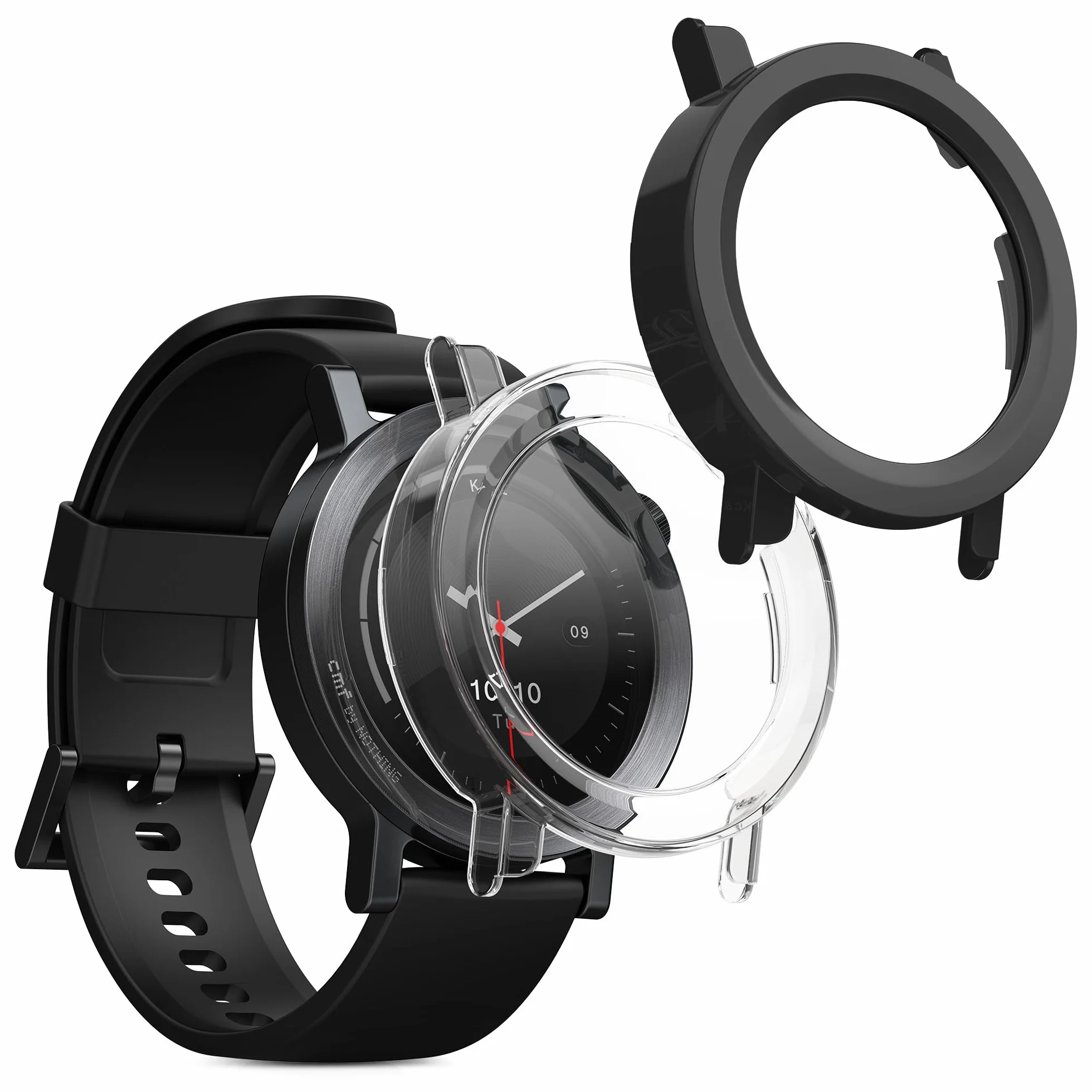 kwmobile Etui kompatybilne z CMF Watch 3 Pro Case - 2X Osłona ekranu ze szkła hartowanego do trackera fitness - przezroczysta-czarna