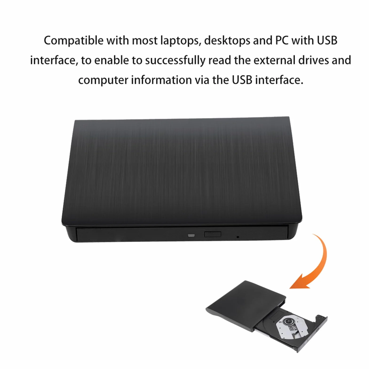 HUIOP USB Pop-up mobilny zewnętrzny dysk DVD-RW przenośny napęd ODD zewnętrzny napęd DVD odtwarzacz ROM Writer dla Windows Linux 9,5 mm Plug & Play, nagrywarka DVD-RW