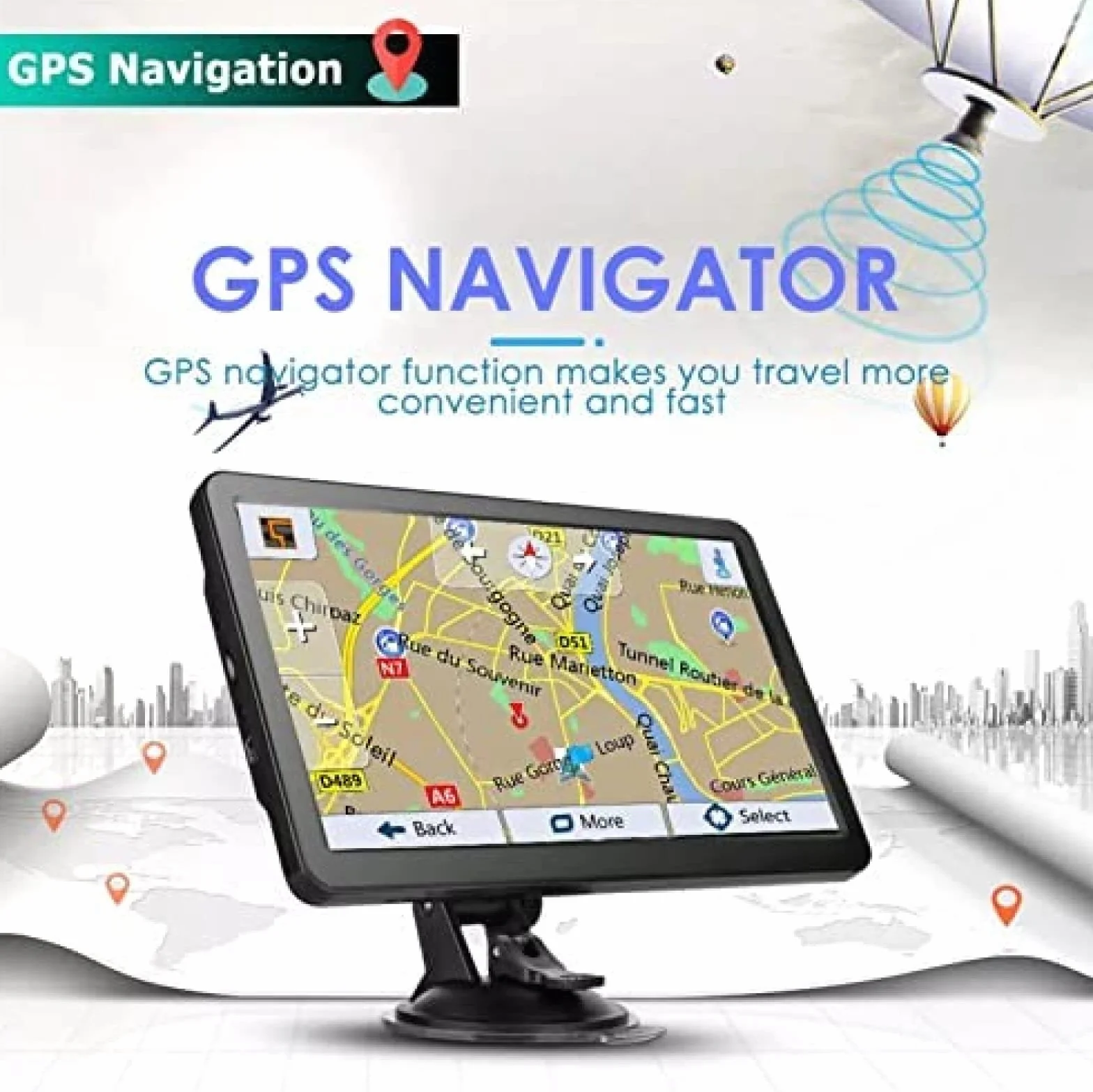7-calowy System Nawigacji GPS Do Samochodu Z Mapami 47 Krajów, Samochodowy System Nawigacji GPS Z Ekranem Dotykowym Pamięć 8G, Nawigacja Satelitarna, Kody Pocztowe I POI, Ostrzeżenia O Fotoradarac