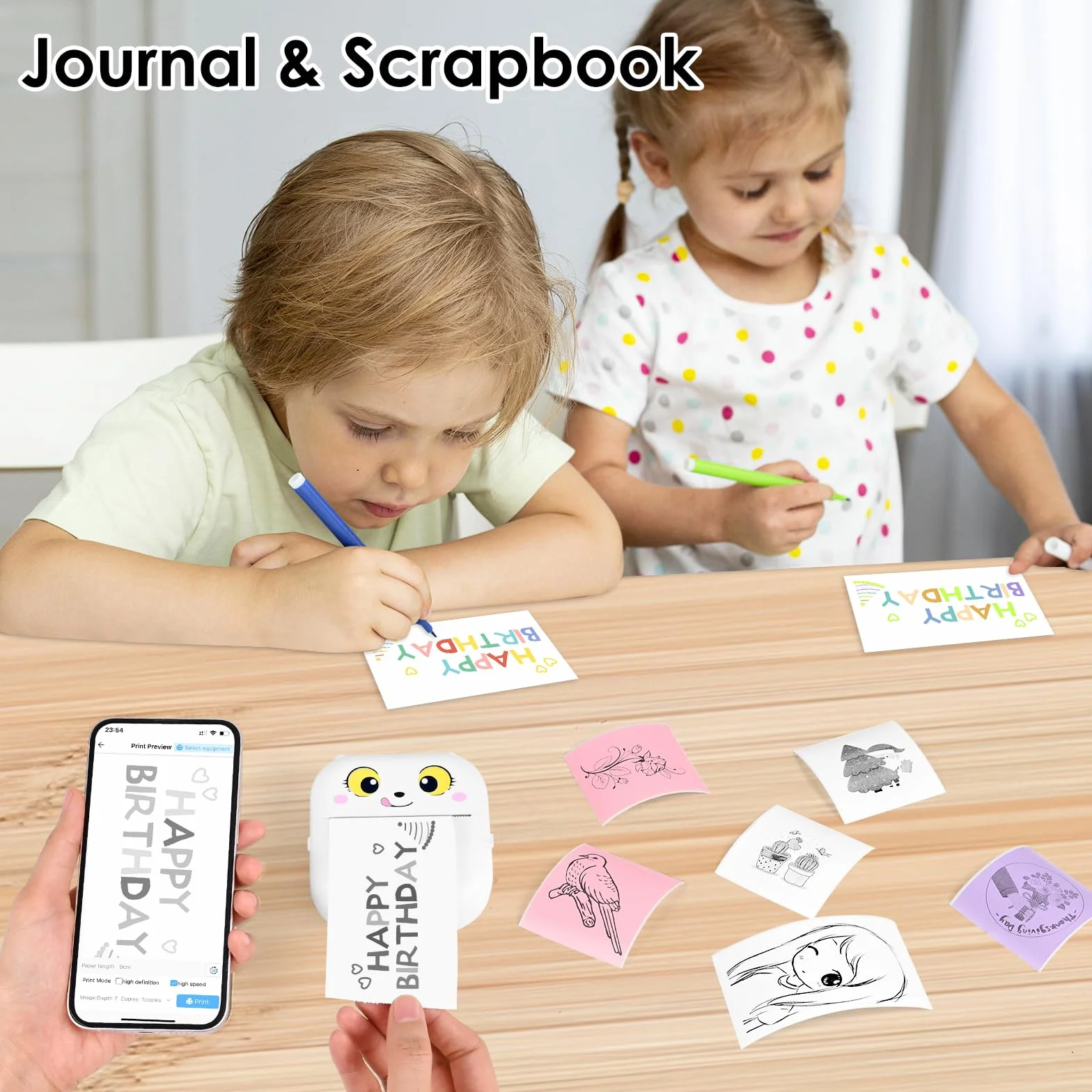 Mini drukarka, mobilna drukarka fotograficzna, przenośna bezprzewodowa drukarka termiczna z 13 rolkami, smartfon, drukarka Bluetooth do pomocy w nauce, notatek do nauki, dziennika