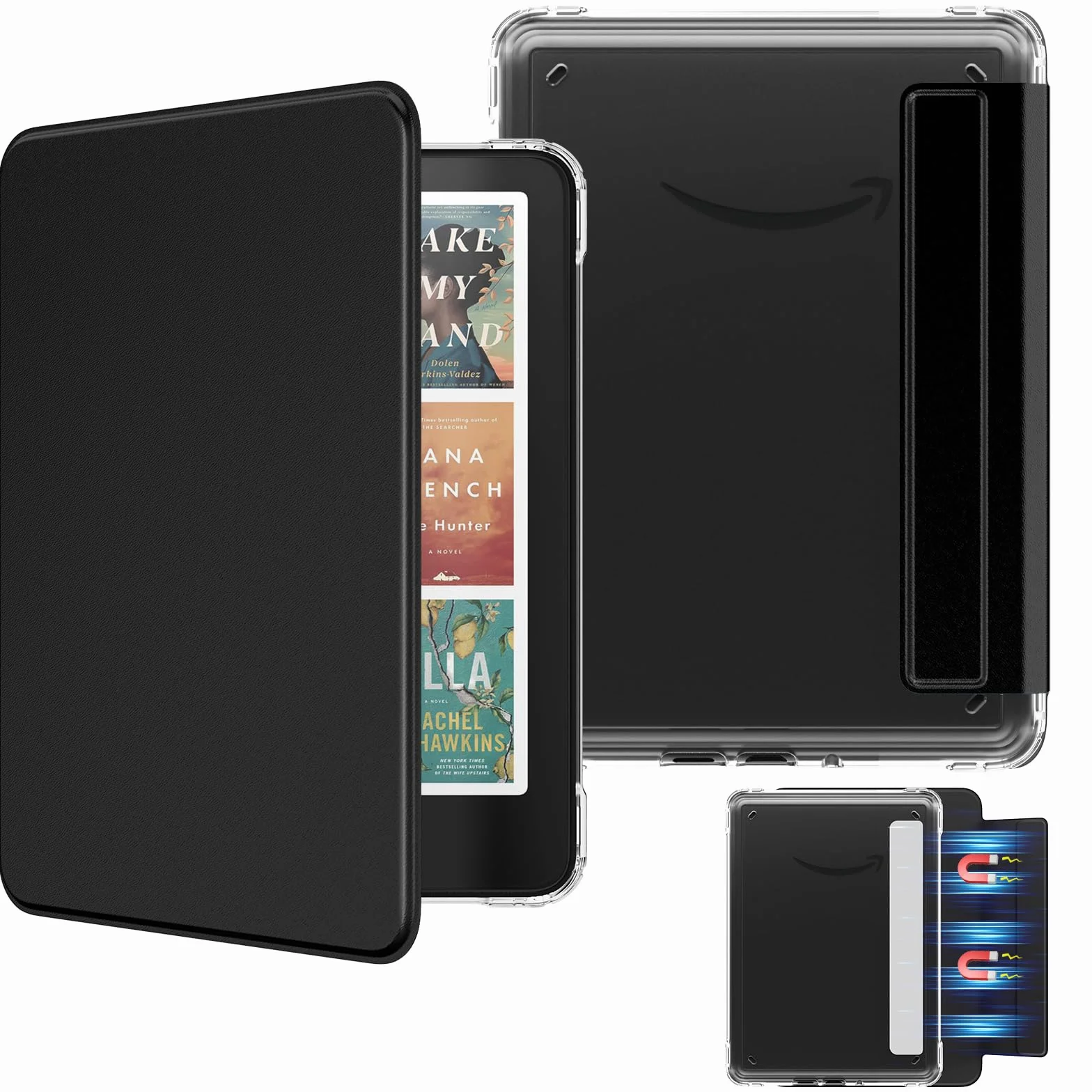 MoKo Detachable Magnetic Case for Kindle Paperwhite 12th Generation 2024 & Kindle Colorsoft 2024/2025, Ultra Clear Back Shell Cover, Denim Black