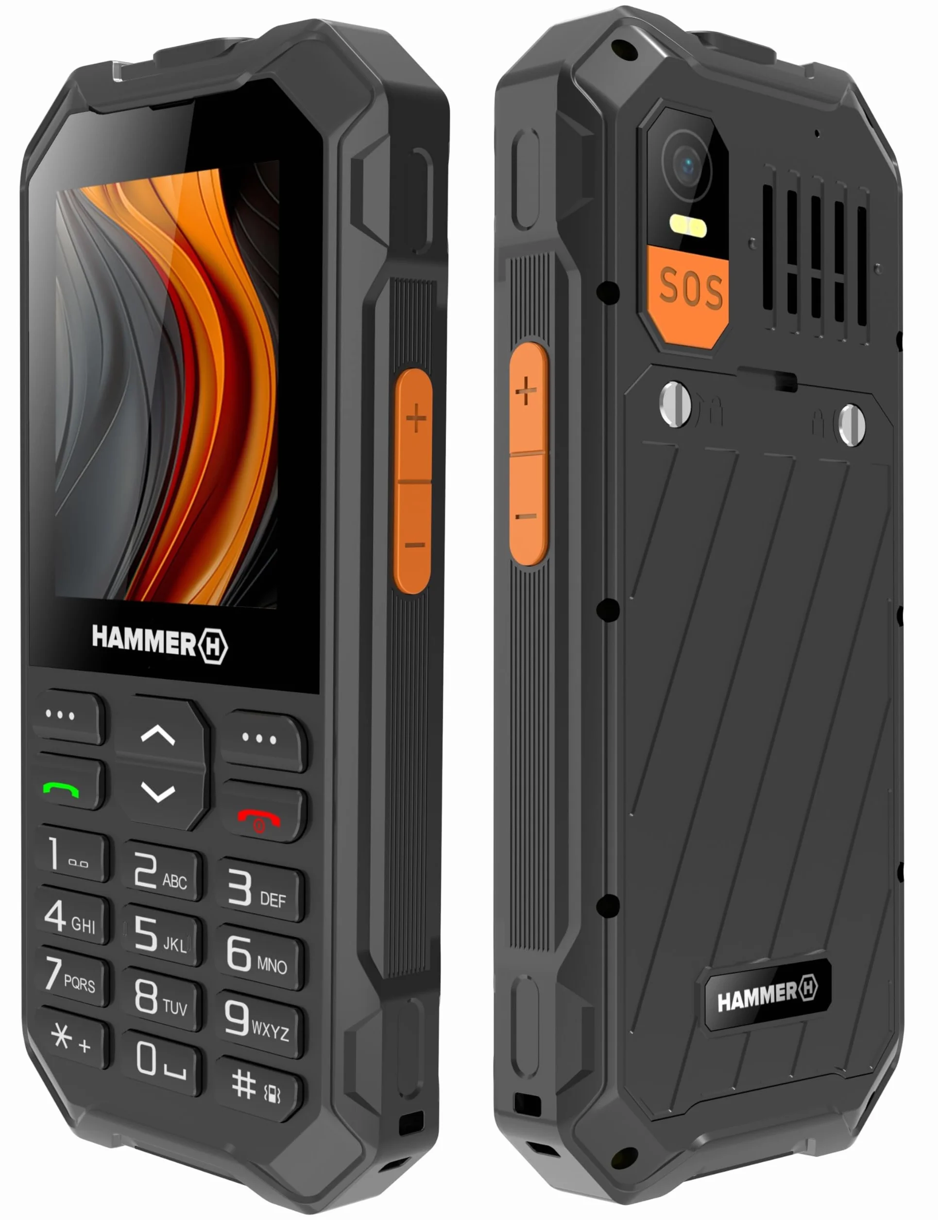 Telefon klawiszowy Hammer 6 LTE, duża bateria 2500 mAh do 7 dni czuwania, latarka i przycisk SOS, technologia Volte, podświetlane przyciski, test upadku IP68 1,5 metra, ekran 2,4 cala, bez umowy