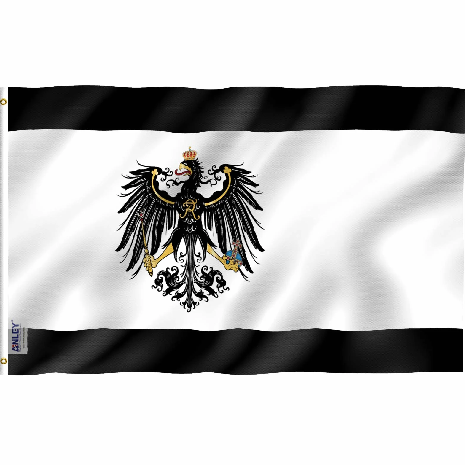 Anley Fly Breeze 3x5 stóp Flaga Prus - Żywy kolor i odporna na blaknięcie - Płócienny Nagłówek i podwójne szycie - Niemiecka flaga Królestwa Prus Poliester z mosiężnymi przelotkami 3 x 5 stóp