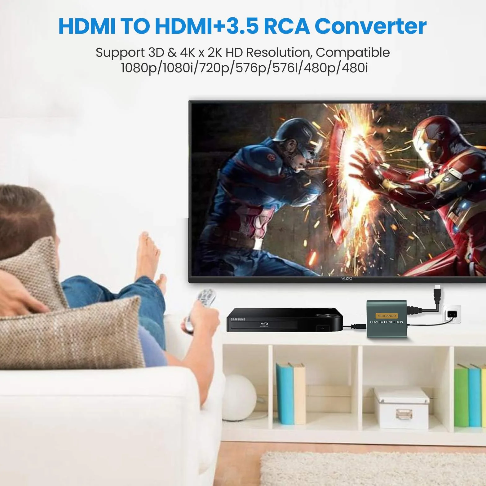 Ekstraktor audio HDMI 4K z HDMi i wyjściem audio AUX 3,5 mm, adapter audio HDMI, kompatybilny z Blu-ray PS4, PS5, X-box
