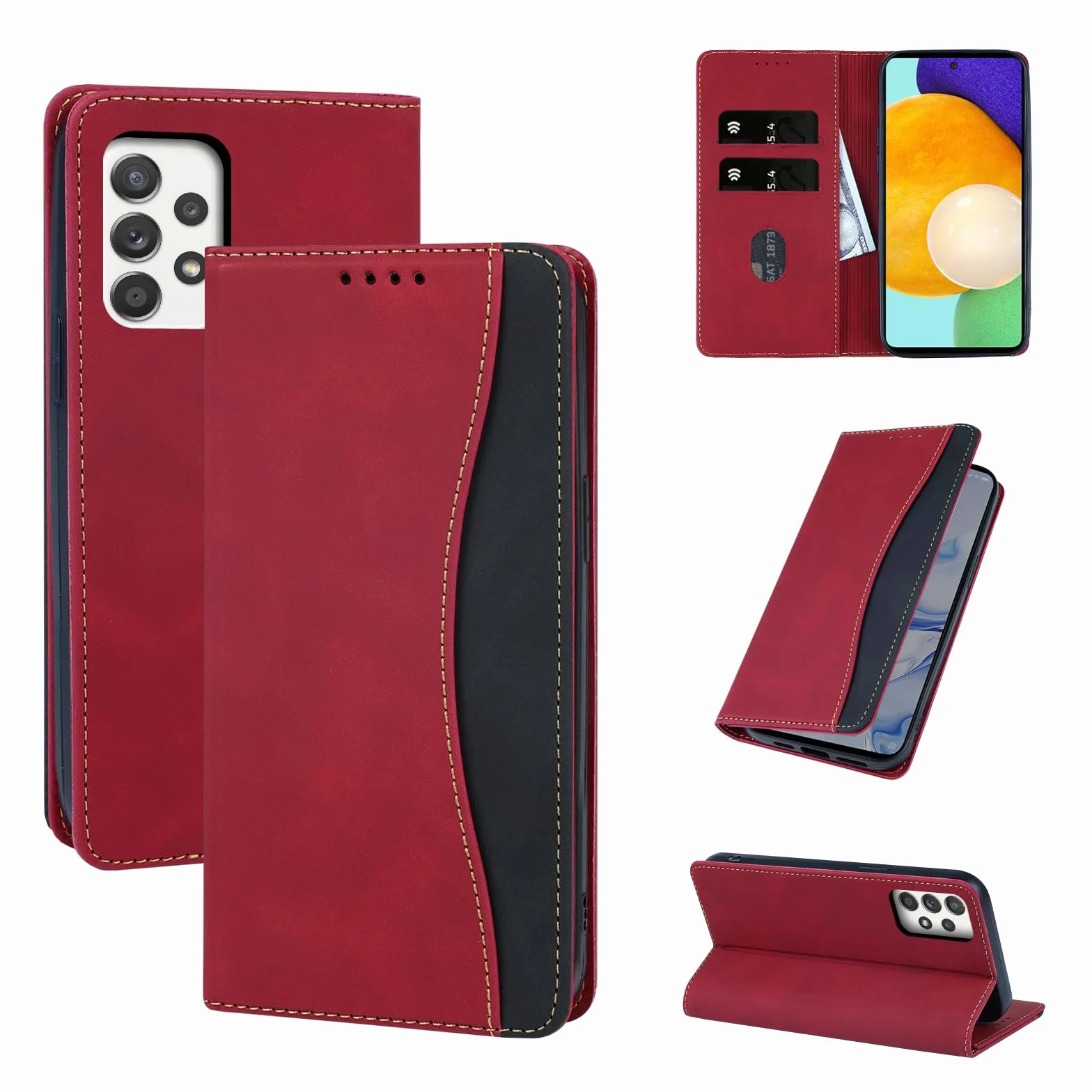 Etui na telefon do Samsung Galaxy A52 5G/A52 4G/A52s 5G, mocne magnetyczne etui, premium etui z PU skóry, magnetyczne etui flip case do Samsung Galaxy A52 5G/A52 4G/A52s 5G, kolor czerwony
