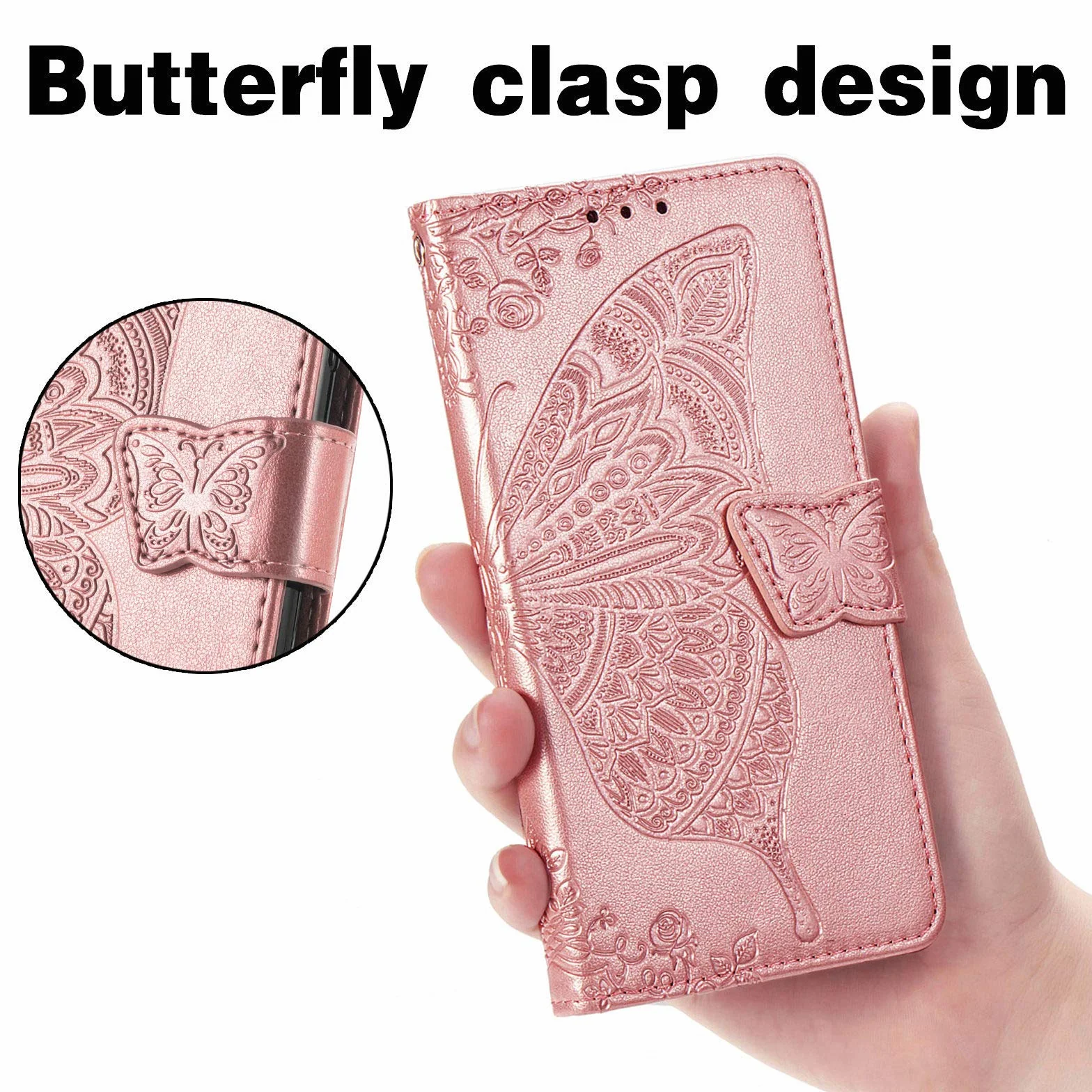GOKEN Etui na Motorola Edge 40 Neo, pokrowiec z klapką ze skóry TPU/PU, magnetyczne zamknięcie etui na telefon z przegródkami na gotówkę i karty i uroczym wzorem/różowe złoto