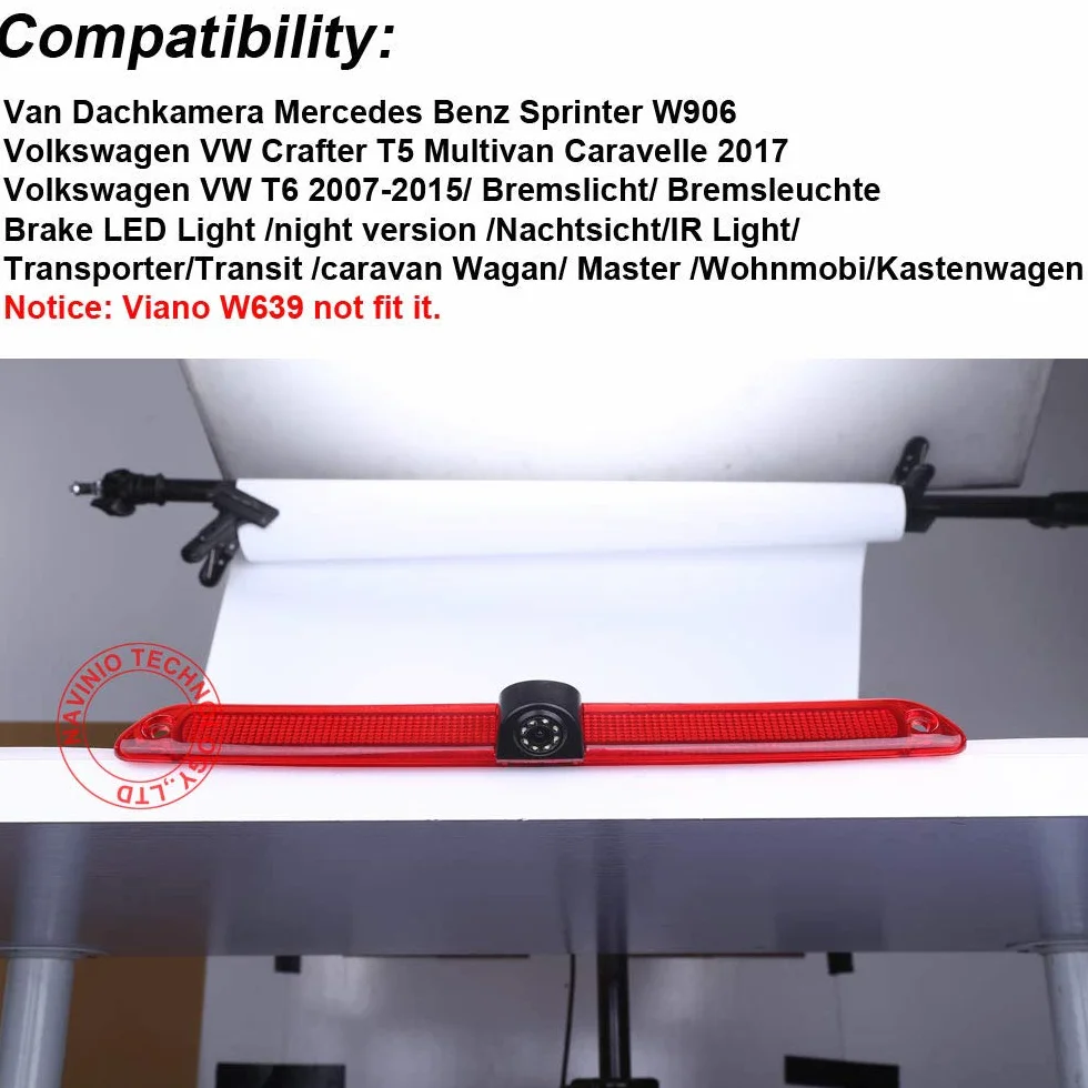 kamera cofania, światło hamowania, widok tylny, noktowizor + monitor Stand-Alone, wyświetlacz deski rozdzielczej o przekątnej 10,9 cm (4,3 cala) do samochodów dostawczych Benz Sprinter VW Crafter T5 (model 3 = kamera + monitor LCD 4,3")