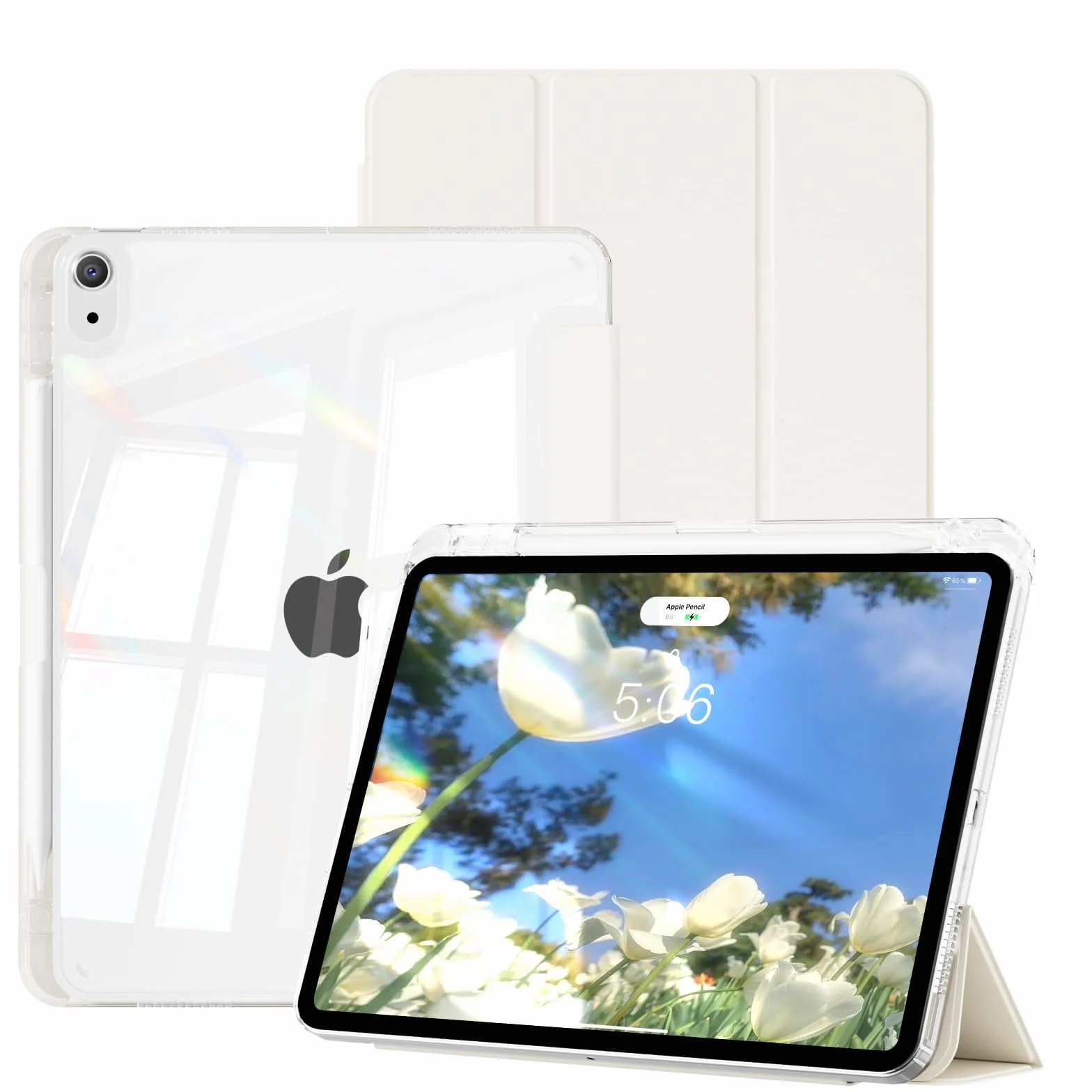 Etui dla iPad Air 11 cali M3/M2 (2025/2024), iPad Air 5./4. generacji (2022/2020), hybrydowa osłona z uchwytem na długopis, przezroczysta tylna obudowa, antyżółknąca obudowa, kremowobiała