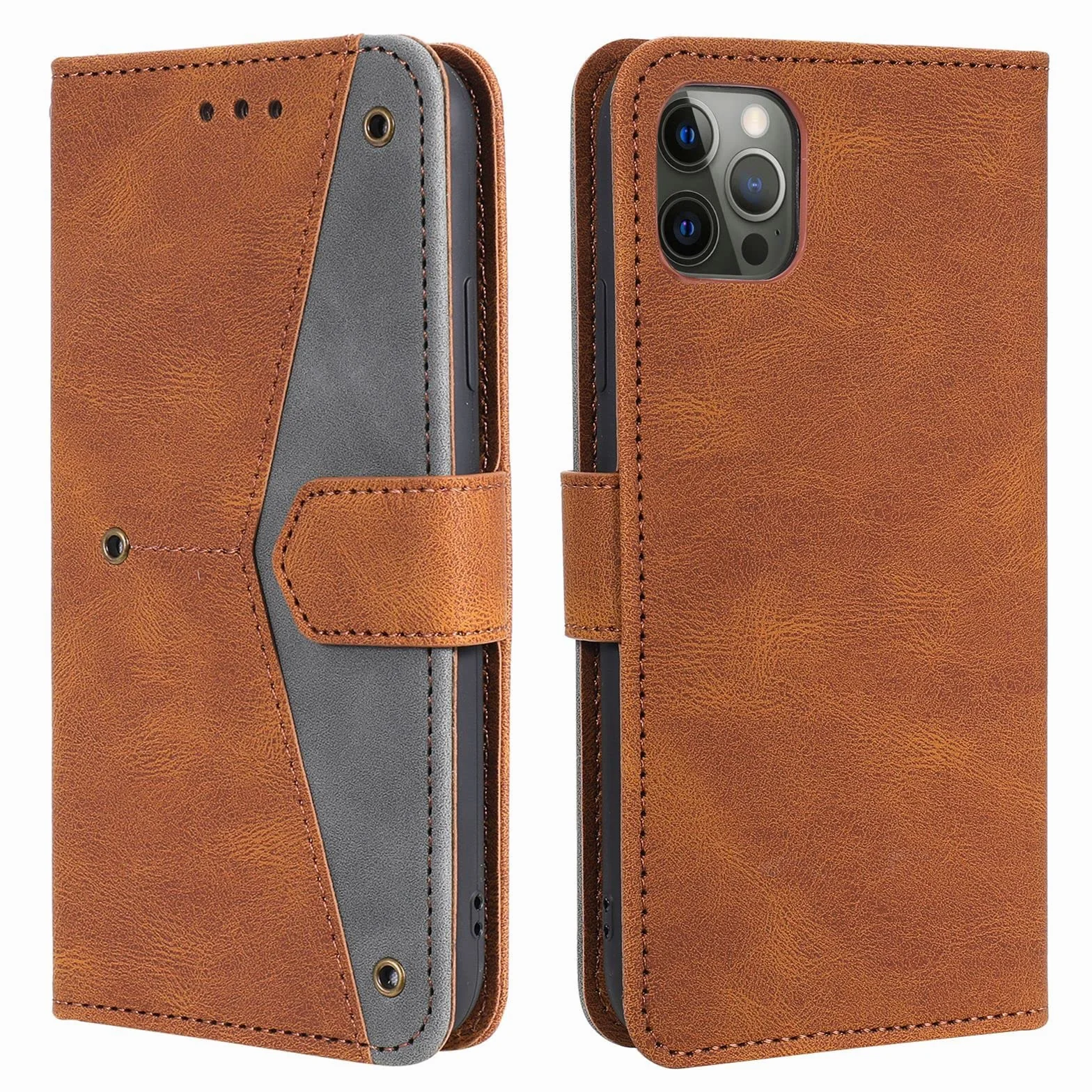 LTL Etui na telefon do iPhone 13 Mini/13/13 Pro/13 Pro Max, wysokiej jakości skórzane etui z klapką, etui z przegródkami na karty, podpórka, magnetyczne zamknięcie, brązowy, 13 Pro Max 6,7 cala