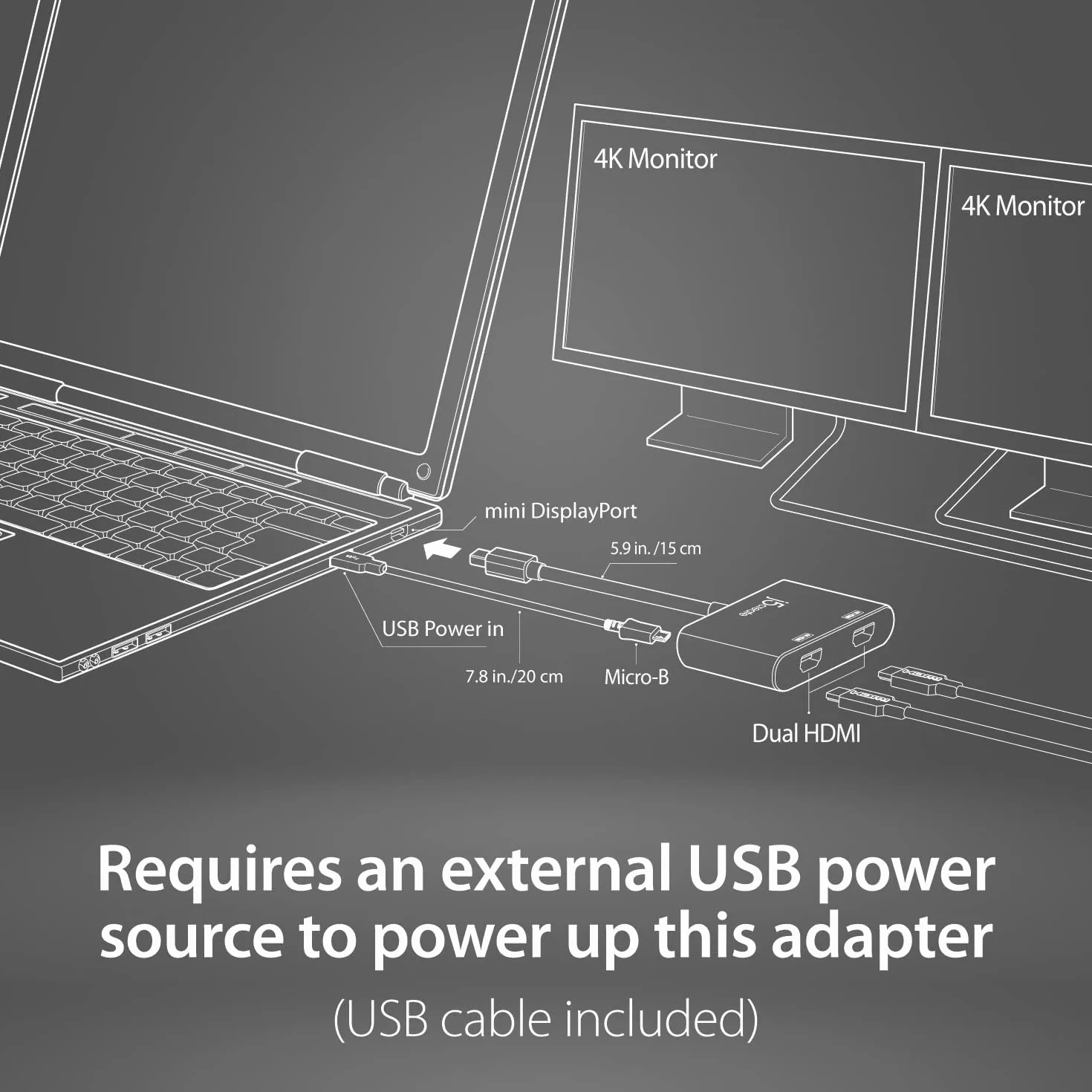 j5create Mini DisplayPort na Dual 4K HDMI MST adapter, kompatybilny z Microsoft Surface Pro, Surface Book, HP Omen 15-CE051NR i innymi (JDA156)