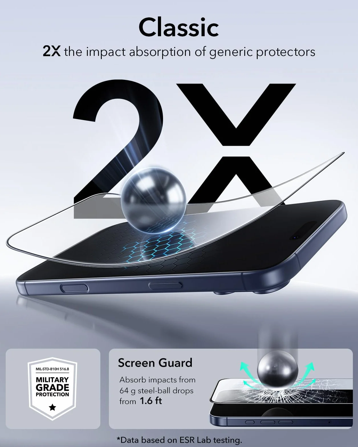 ESR Szkło hartowane do iPhone 17 Pro Max, ochrona ekranu klasy wojskowej, twardość 9H, nietłukące, pełne pokrycie, z tacą UltraFit, zestaw 3 szt