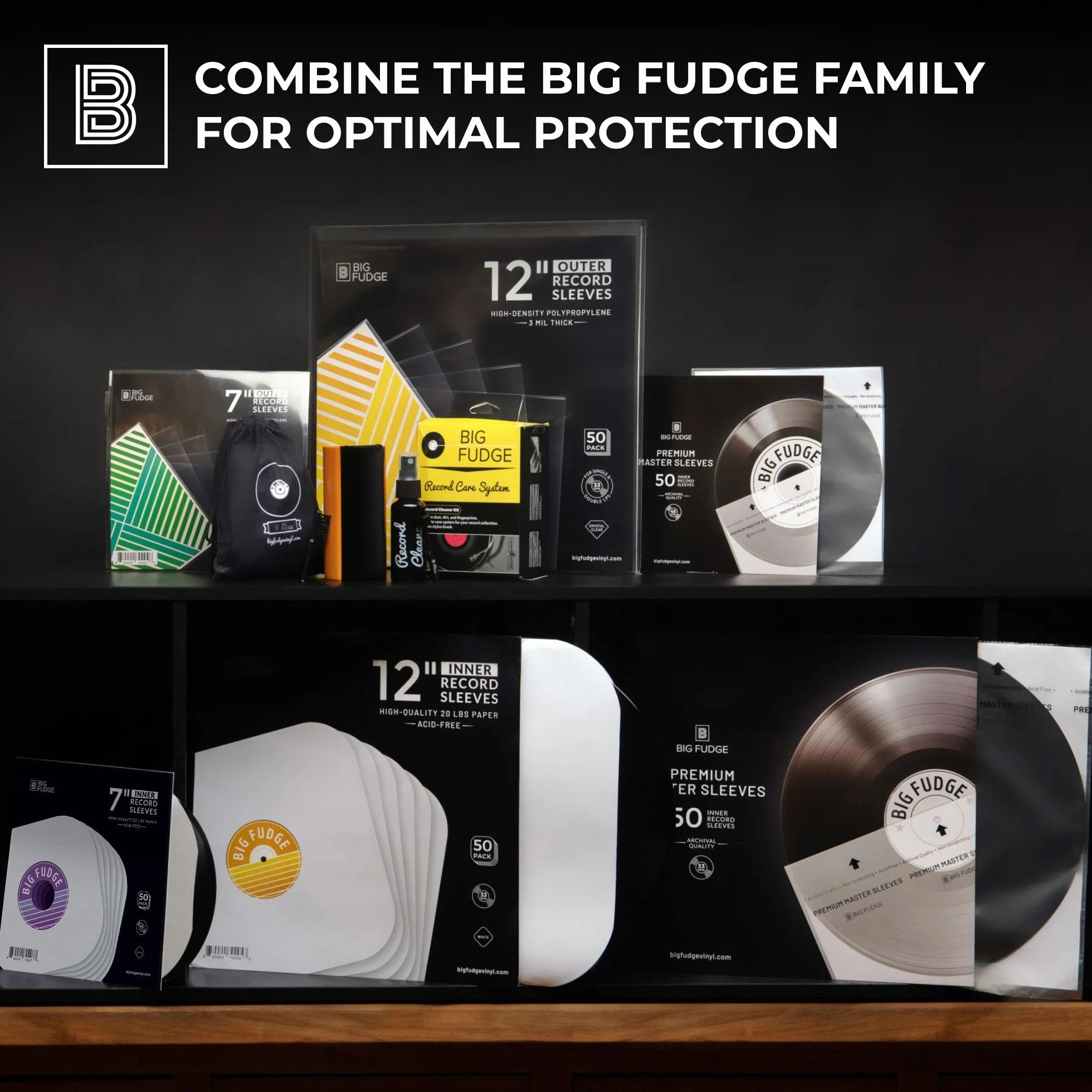 BIG FUDGE Okładki Master Premium na Płyty Winylowe - 18cm x 50szt - Wewnętrzne Rękawy z Antystatycznego Papieru Ryżowego - Przezroczyste 3-warstwowe Etui - Ochronny Plastikowy Pokrowiec