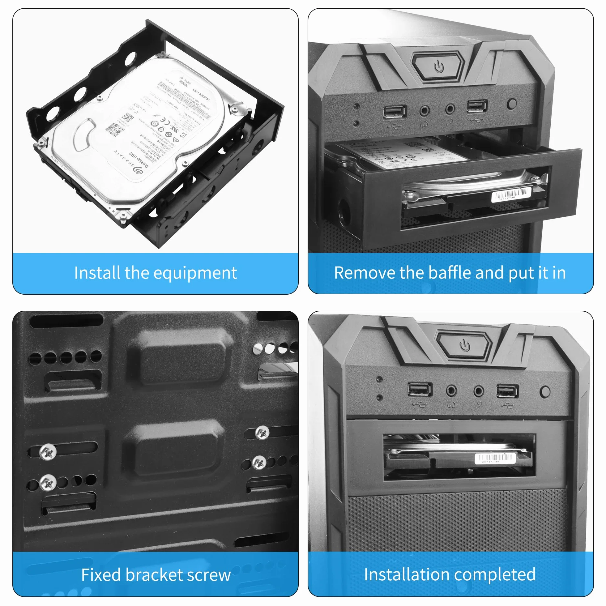 YAODHAOD Adapter do dysków twardych 3.5" na 5.25" kieszeń 2SZT., uchwyt dyskowy, czarny, do montażu HDD w komputerze stacjonarnym