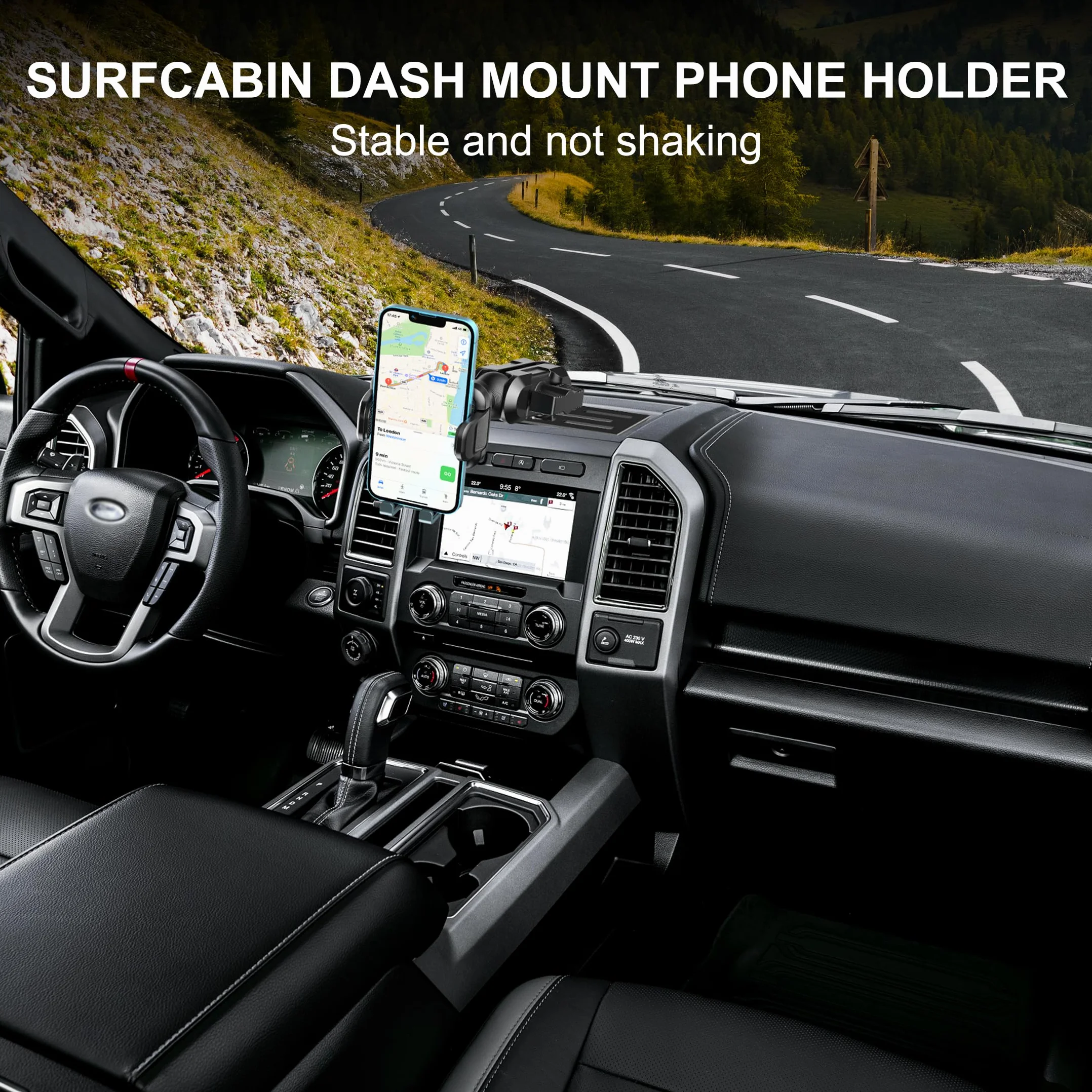 Surfcabin Uchwyt na telefon do deski rozdzielczej do 2015-2020 F150 2017-2022 F250 F350 metalowy uchwyt montażowy do większości telefonów komórkowych
