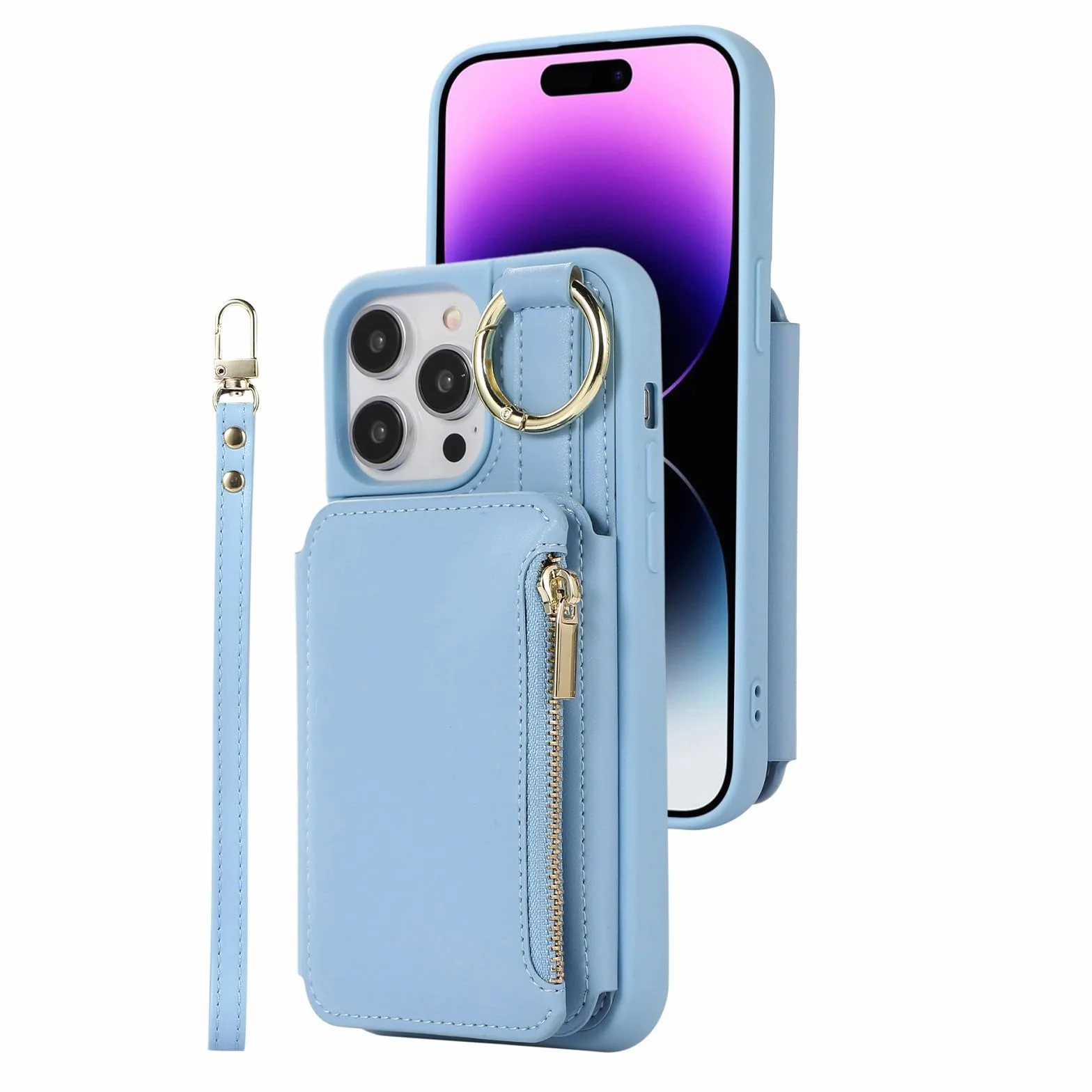 Générique Etui na telefon komórkowy IPhone16/16Pro/16Pro Max, Tarjetero Incorporado Cartera etui na telefon komórkowy z klapką do prueba (niebieski, 16promax)
