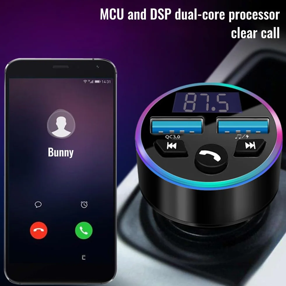 Transmiter FM Bluetooth Samochodowy QC3.0 Dual USB Zestaw Głośnomówiący