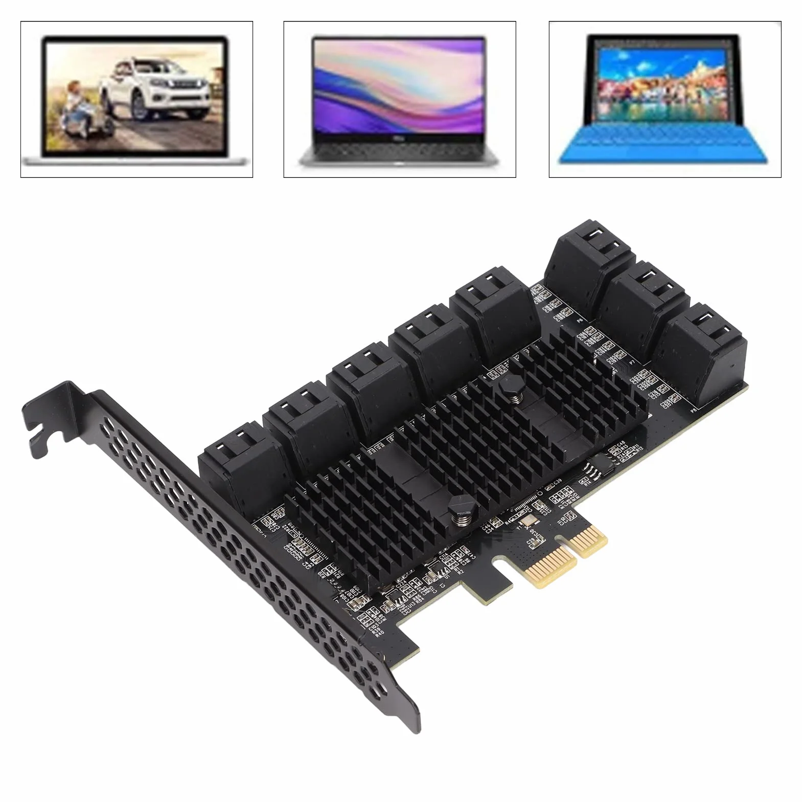Fdit Adapter PCIe SATA, 16-portowy kontroler SATA 3.0, karta rozszerzeń PCI Express X1, kompatybilna z gniazdem X4/X8/X16, do Server/2003/Vista/7/8 (32/64 bit)/MAC/Linux