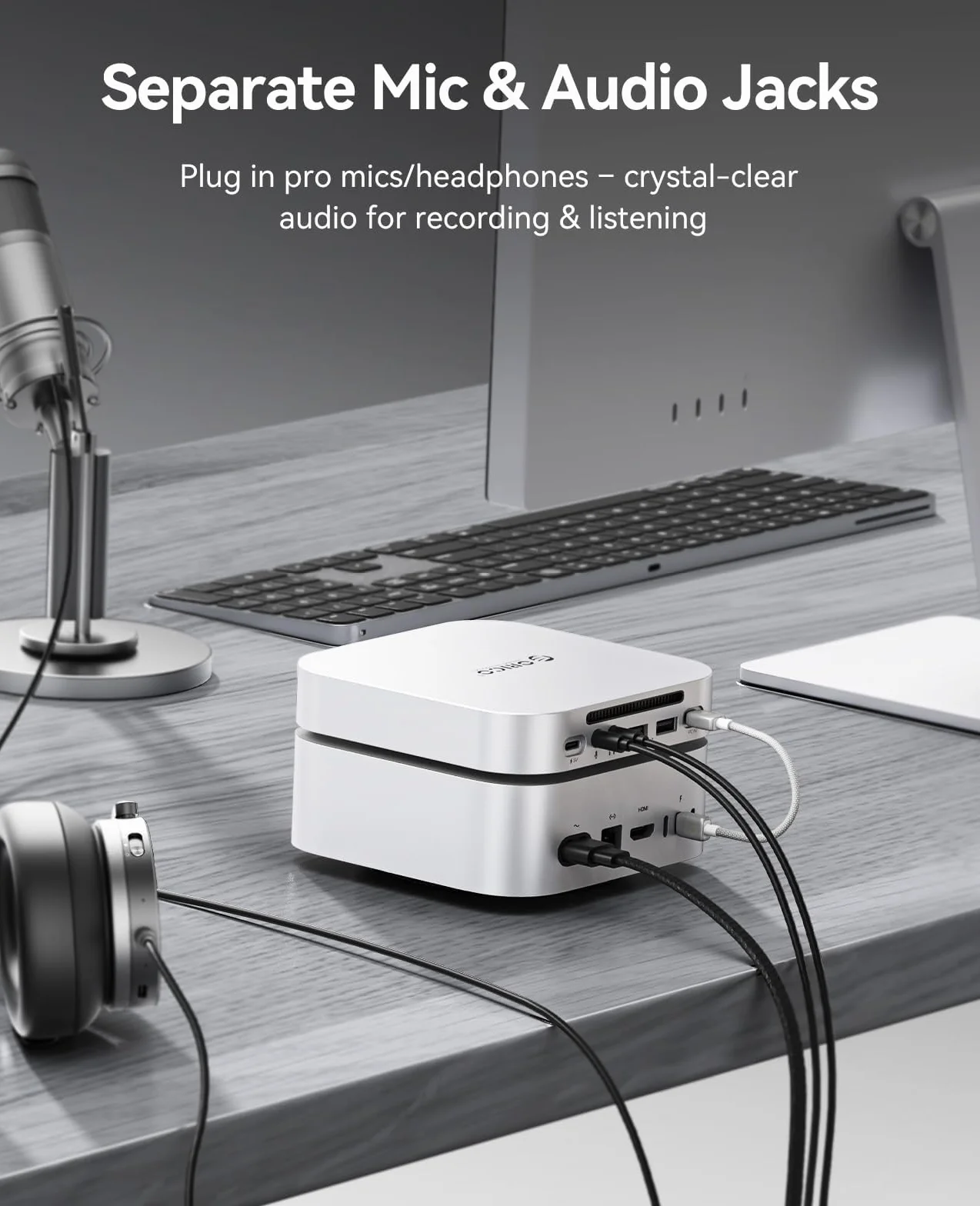 ORICO MiniLink Mac mini M4 Hub, port USB 3.0 5 Gb/s, czytnik kart SD 3.0/TF 3.0, gniazdo słuchawkowe 3,5 mm i gniazdo mikrofonowe (M48P)