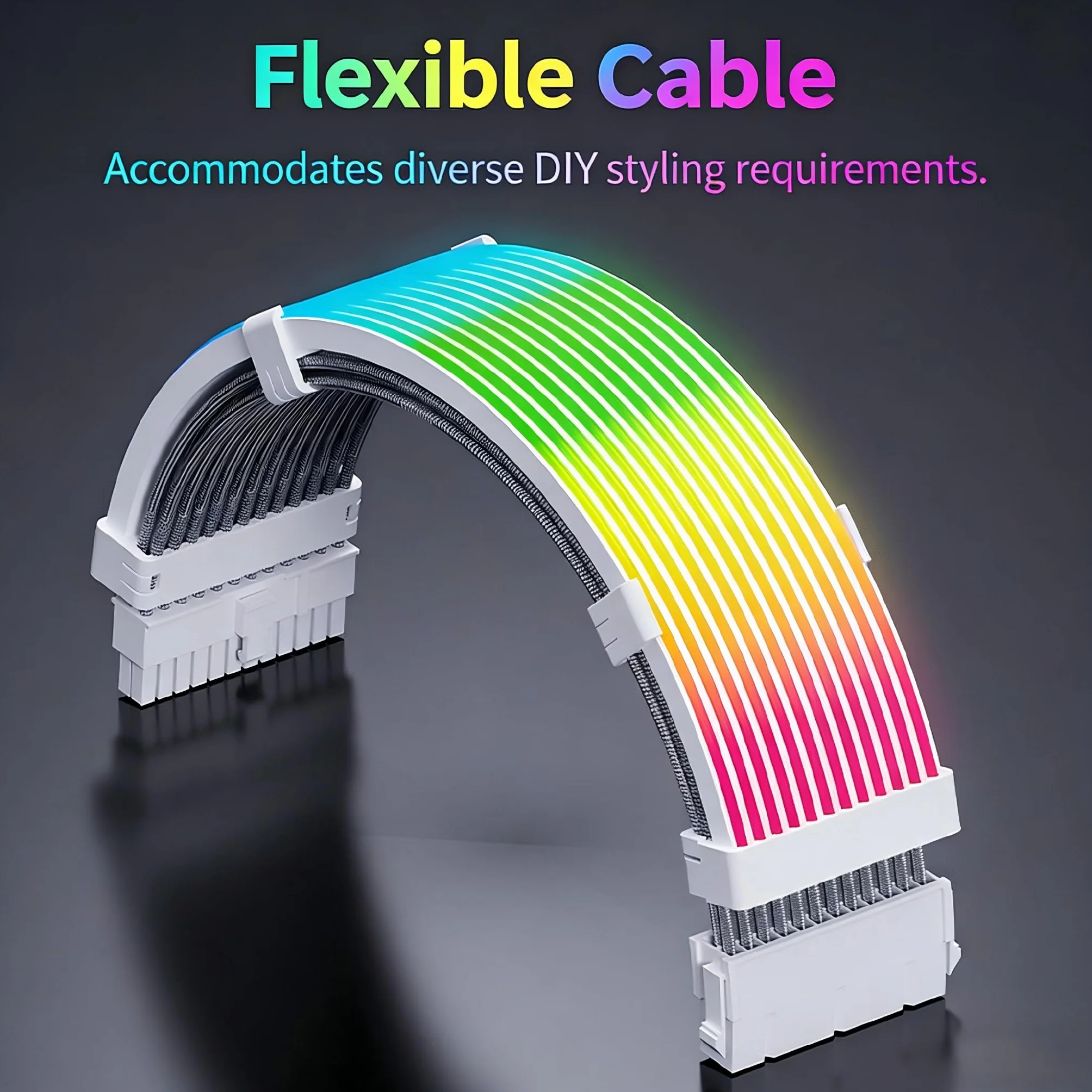 ARGB PSU zestaw osłon kabli 5 V, 24 piny, zsynchronizowany kabel zasilający RGB do płyty głównej, 8-pinowa karta graficzna ARGB, osłony oświetleniowe do przedłużeń kabla zasilacza 60 cm