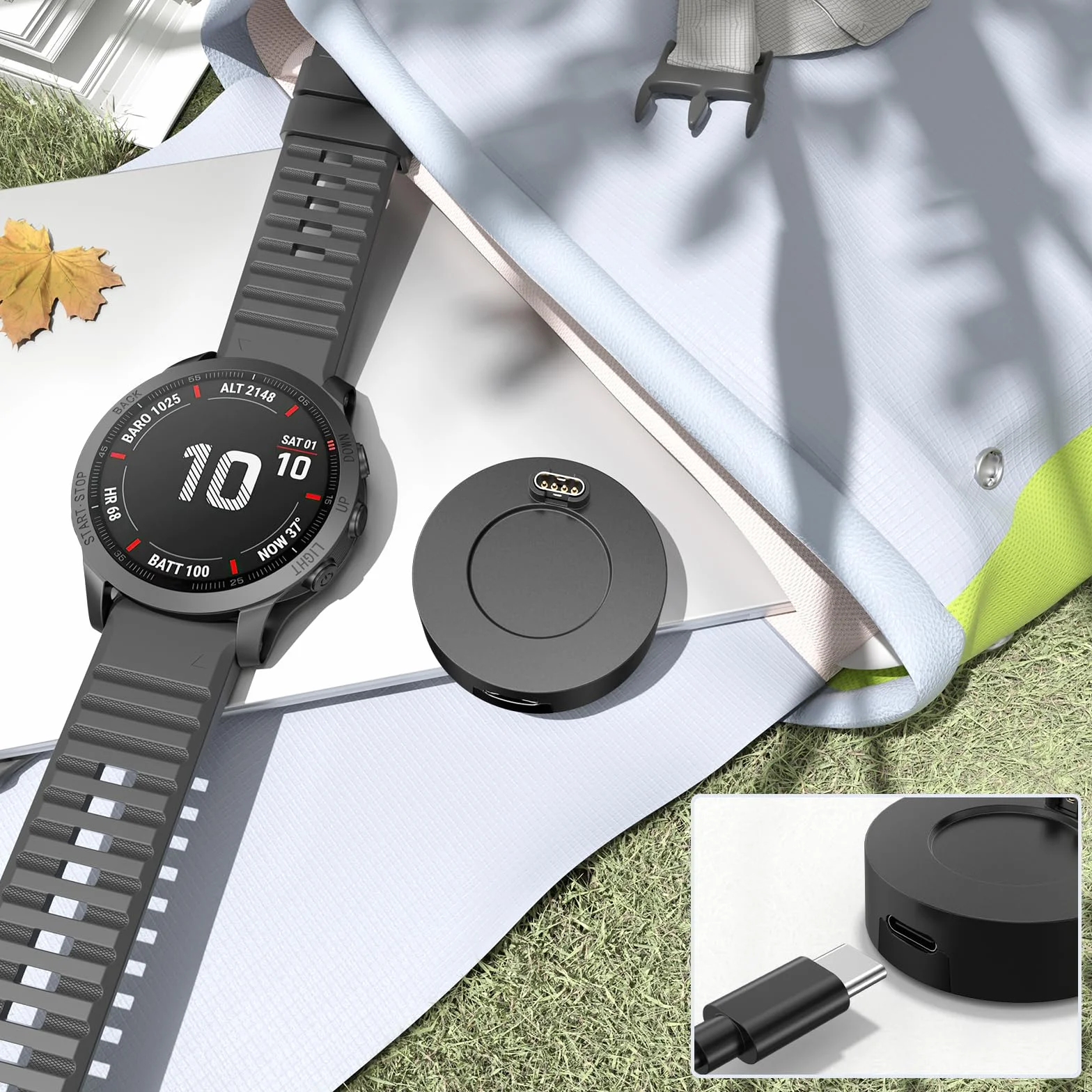 Adapter do zegarka Garmin, kabel USBC i stacja ładująca do Garmin Fenix, Forerunner, Venu, Approach, Vivoactive (czarny)