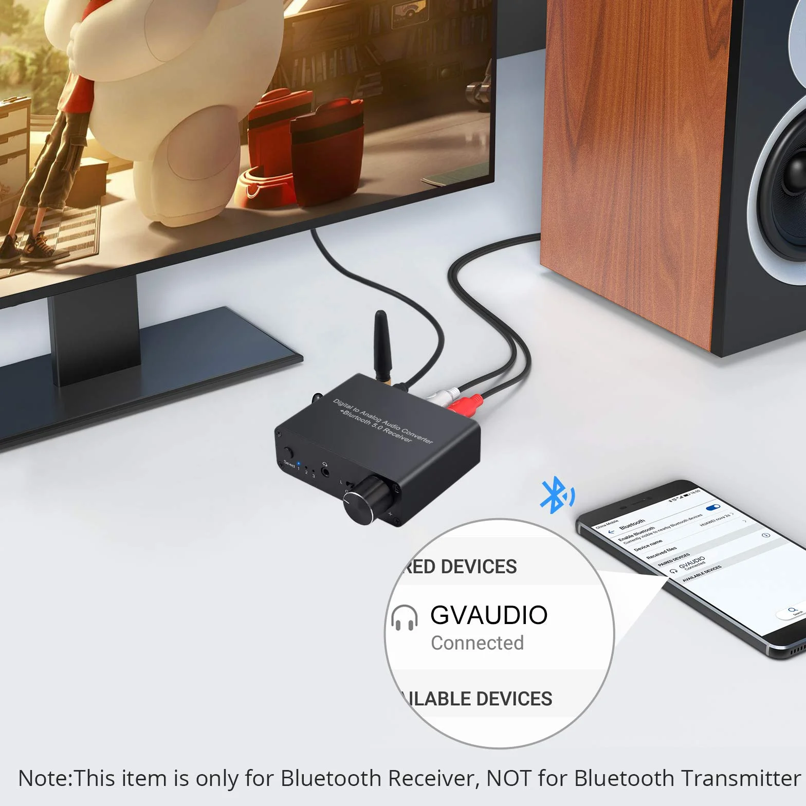 LiNKFOR DAC konwerter audio Bluetooth V5.0 192 kHz ze wzmacniaczem słuchawkowym