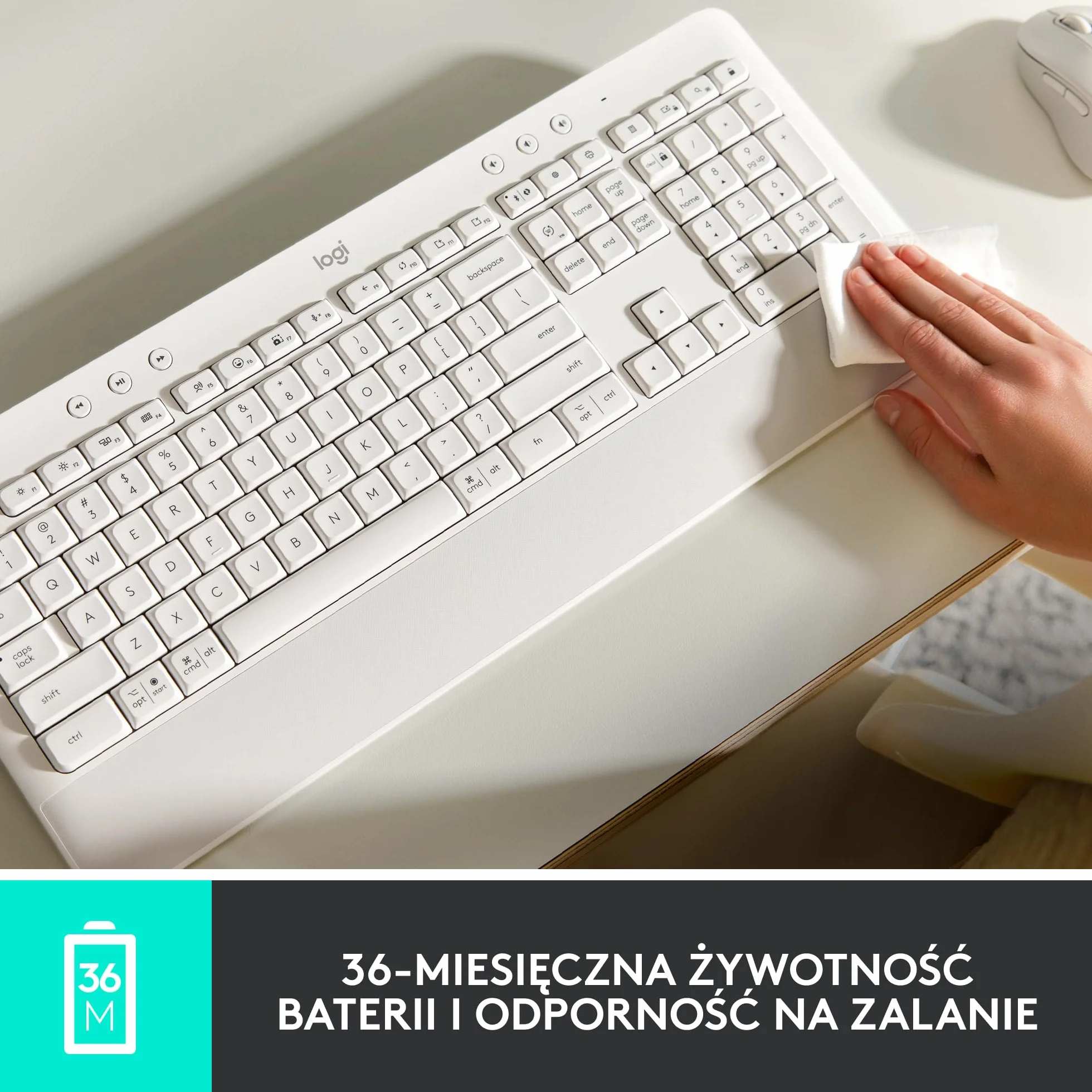 Logitech Signature K650 Klawiatura, Pełnowymiarowa, Bezprzewodowa Klawiatura z Podkładką, Bluetooth i USB Logi Bolt, Amortyzowane Klawisze, PC, Windows i Mac, QWERTY US international - Szary