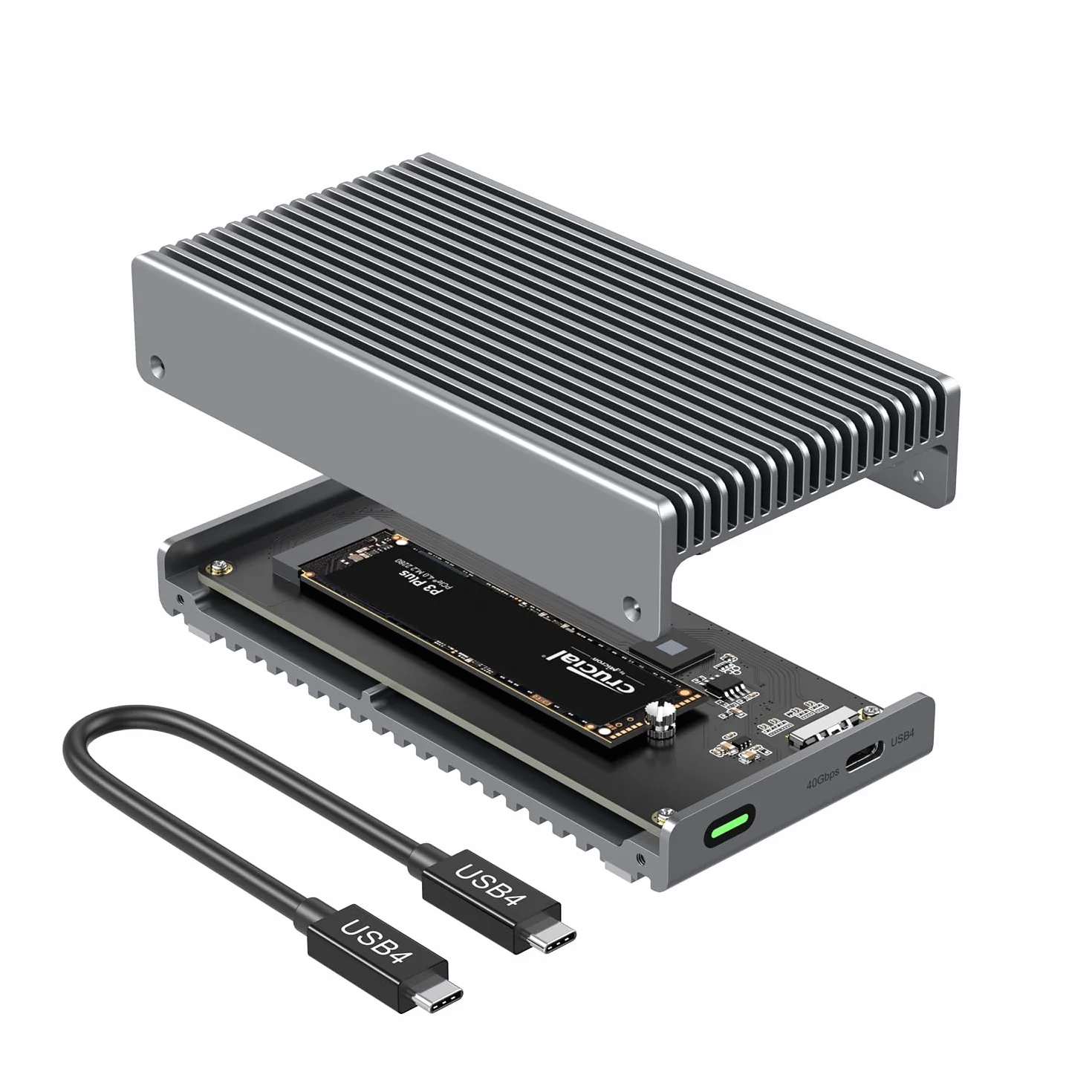 Qwiizlab Bezwentylatorowa obudowa zewnętrzna SSD Thunderbolt USB4 40Gbps z aluminiową podstawą chłodzącą, obsługuje M.2 NVMe PCIe SSD do 8TB (SSD nie jest w zestawie)