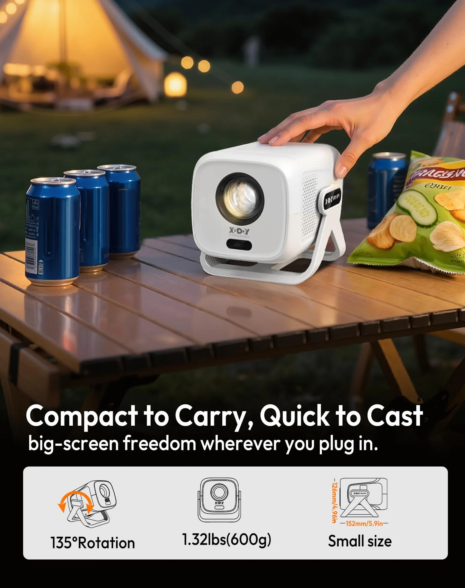 XGODY Certyfikowany Netflix i elektryczne ustawianie ostrości: projektor Gimbal N5 1080P, mini projektor z WiFi i Bluetooth, przenośny projektor z uchwytem obrotowym 230°, automatyczna korekcja