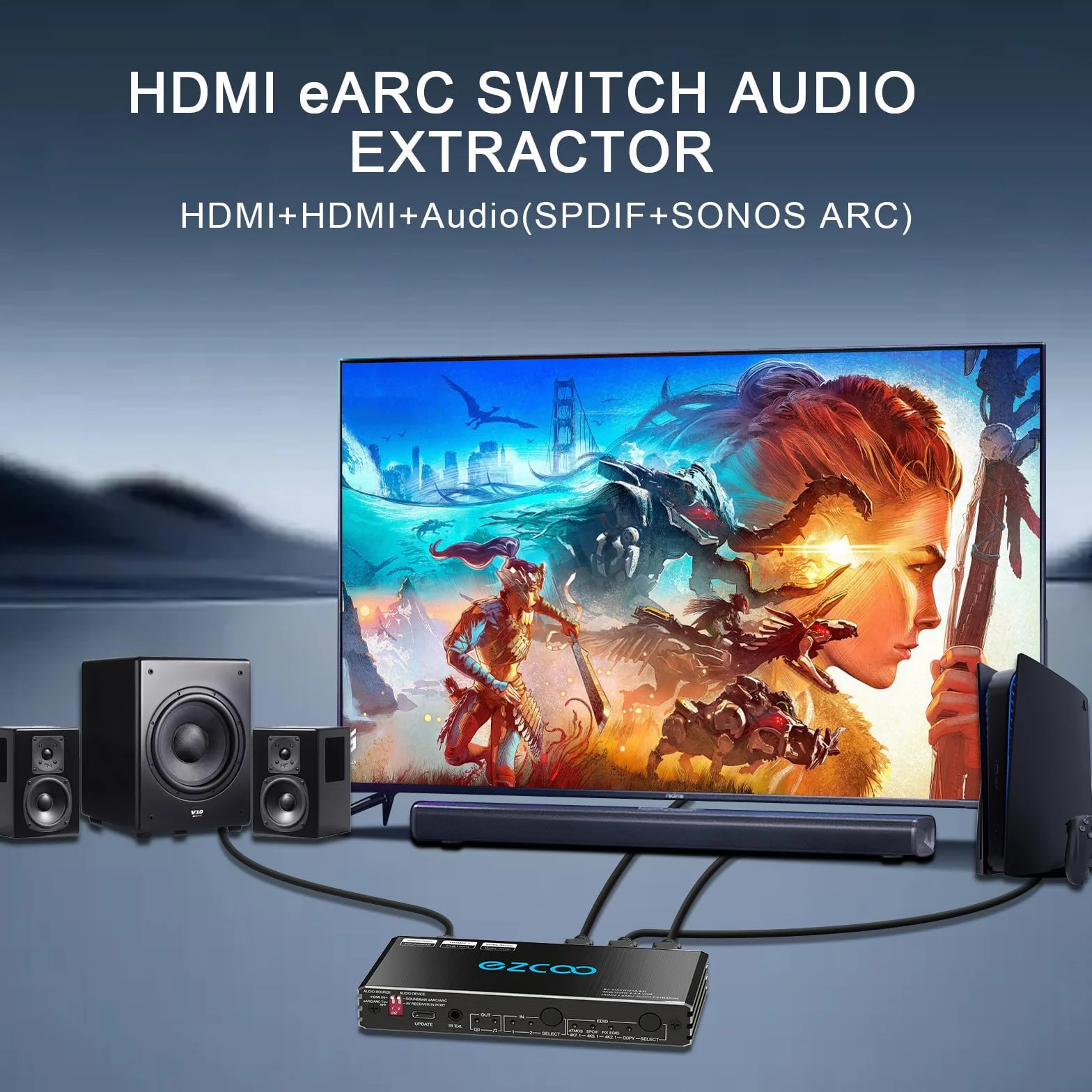 4K 120Hz HDMI 2.1 eARC Audio Extractor przełącznik 2x2 VRR ALLM HDCP2.3 ARC HDR10 CEC SPDIF optyczne wyjście audio IR pilot D-olby EDID dla PS5 XBOX NVIDIA AMD