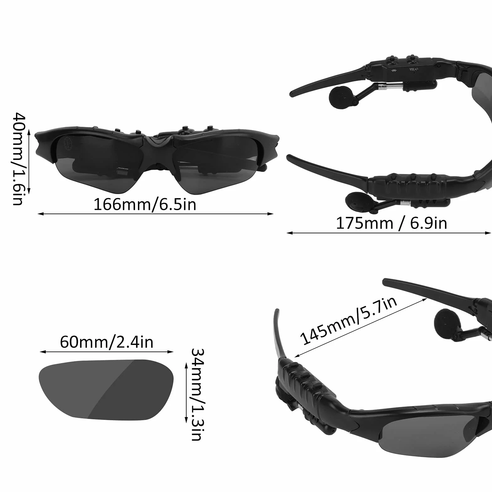 Inteligentne Bezprzewodowe Okulary Przeciwsłoneczne Bluetooth, Zdejmowane Spolaryzowane Sportowe Okulary Przeciwsłoneczne ze Stereofonicznym Zestawem Słuchawkowym, Zestaw Słuchawkowy Bluetooth Okulary
