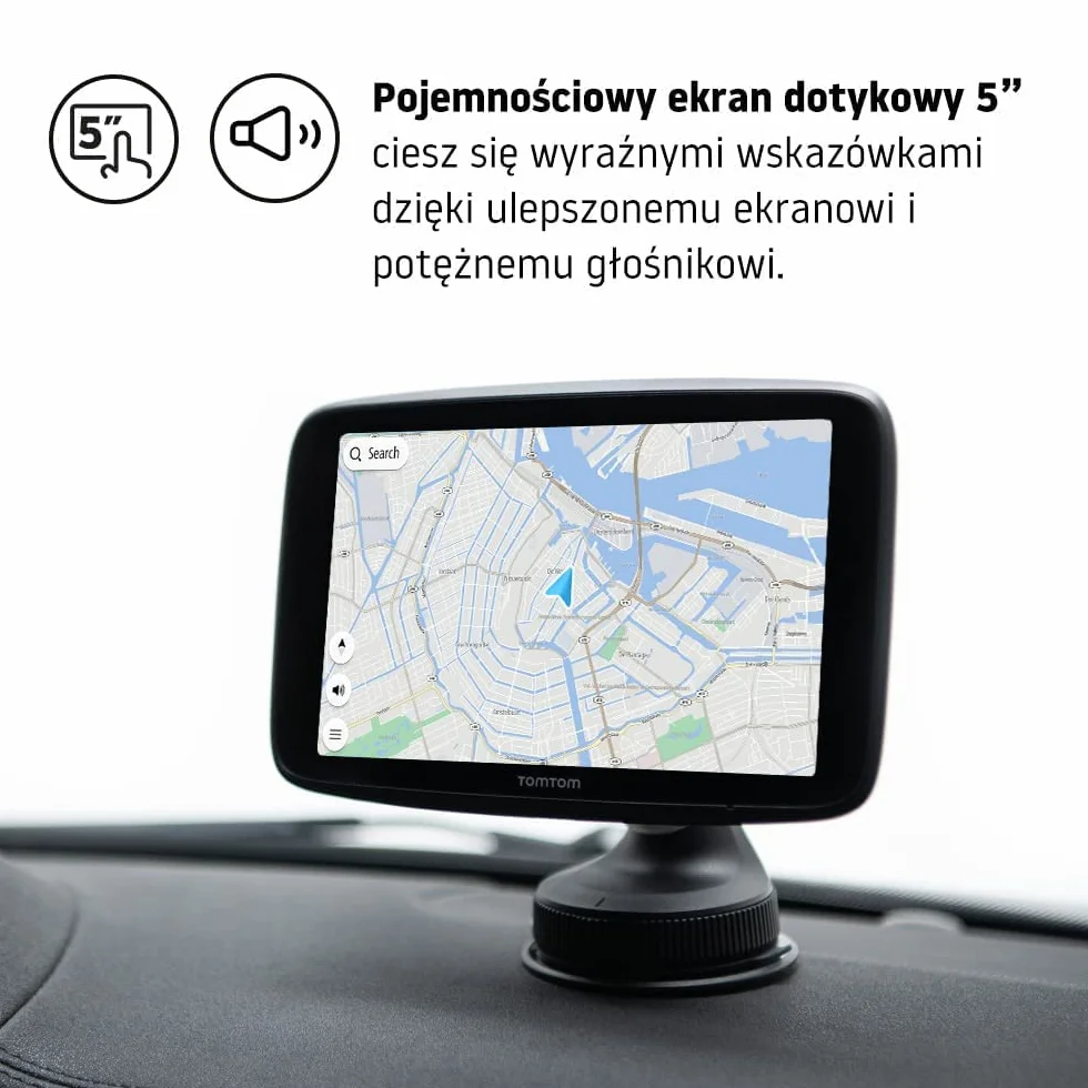 TomTom GO Discover nawigacja GPS z ekranem 5 cali, (mapy Świata, informacje o korkach TomTom Traffic, WiFi, informacje o cenach paliw, dostępności parkingów, uchwyt magnetyczny)
