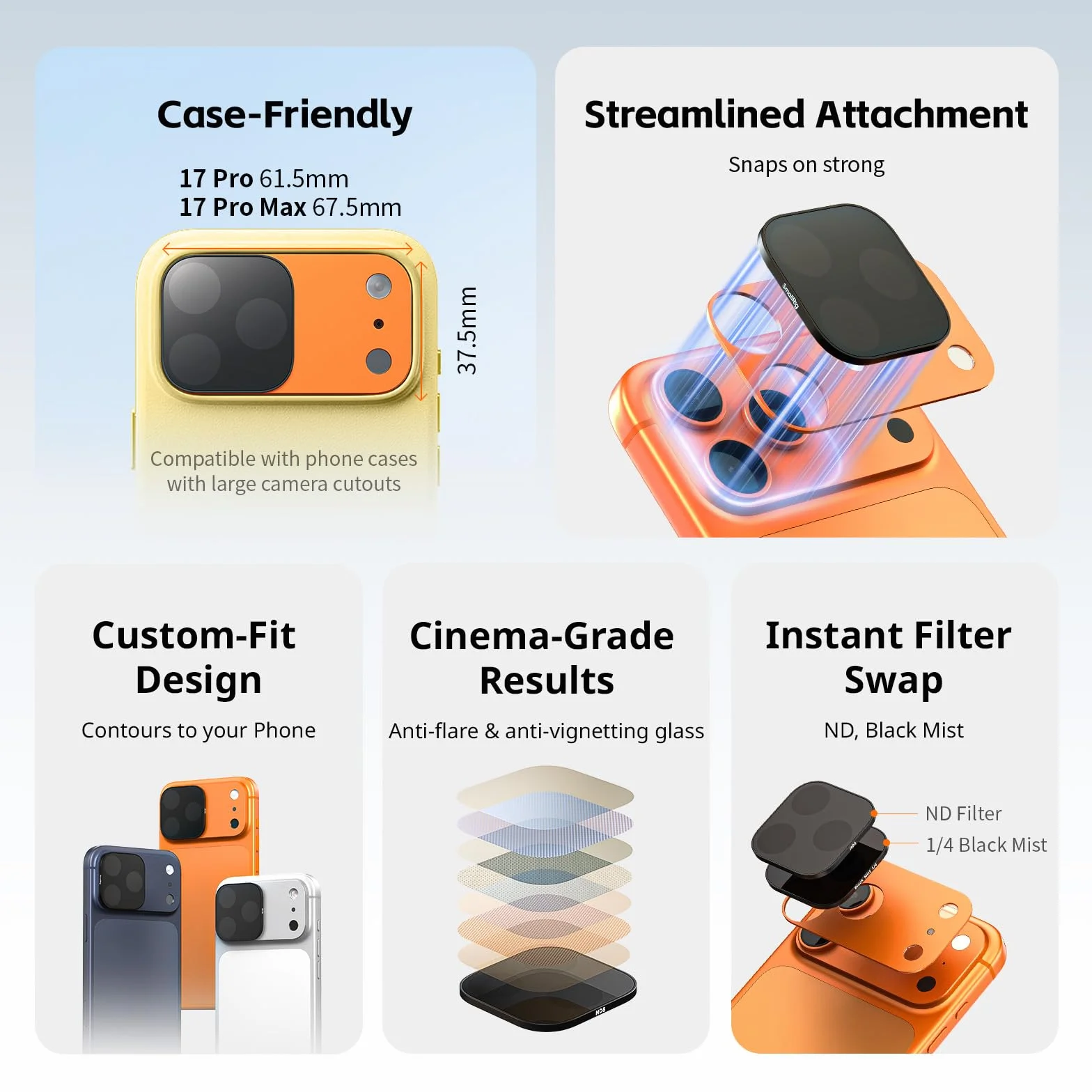 SmallRig Kwadratowy zestaw filtrów ND i czarnej mgły do iPhone 17 Pro Max (srebrny) 6077