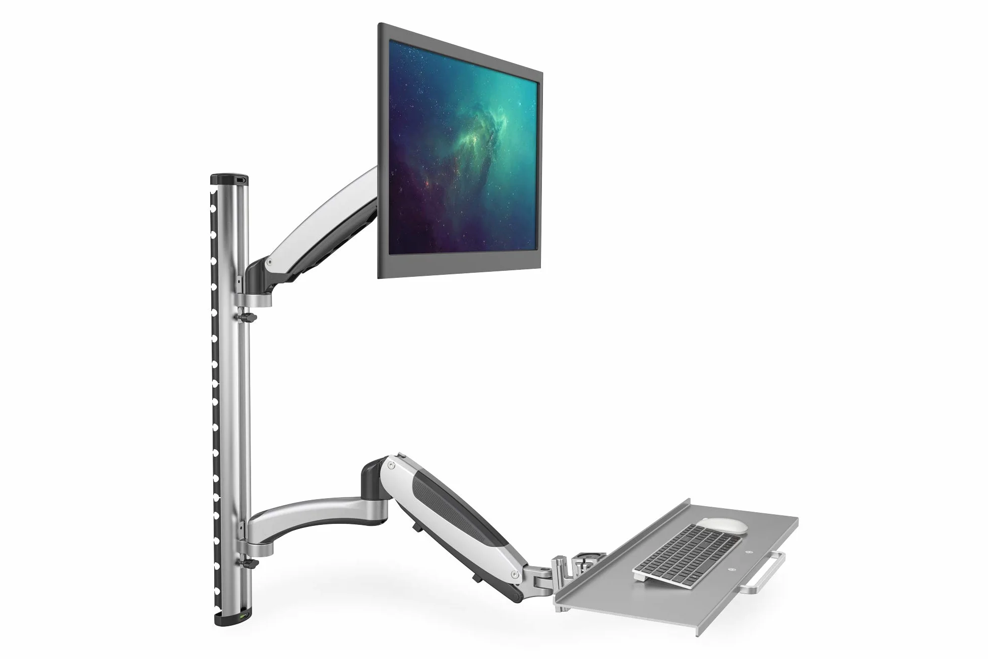 DIGITUS DA-90354 - Stacja robocza stojąca/siedząca - Uchwyt do monitora z półką na klawiaturę - Montaż ścienny - 2x sprężyna gazowa - 1 monitor - Do 27 cali - VESA 75x75, 100x100 - Srebrny