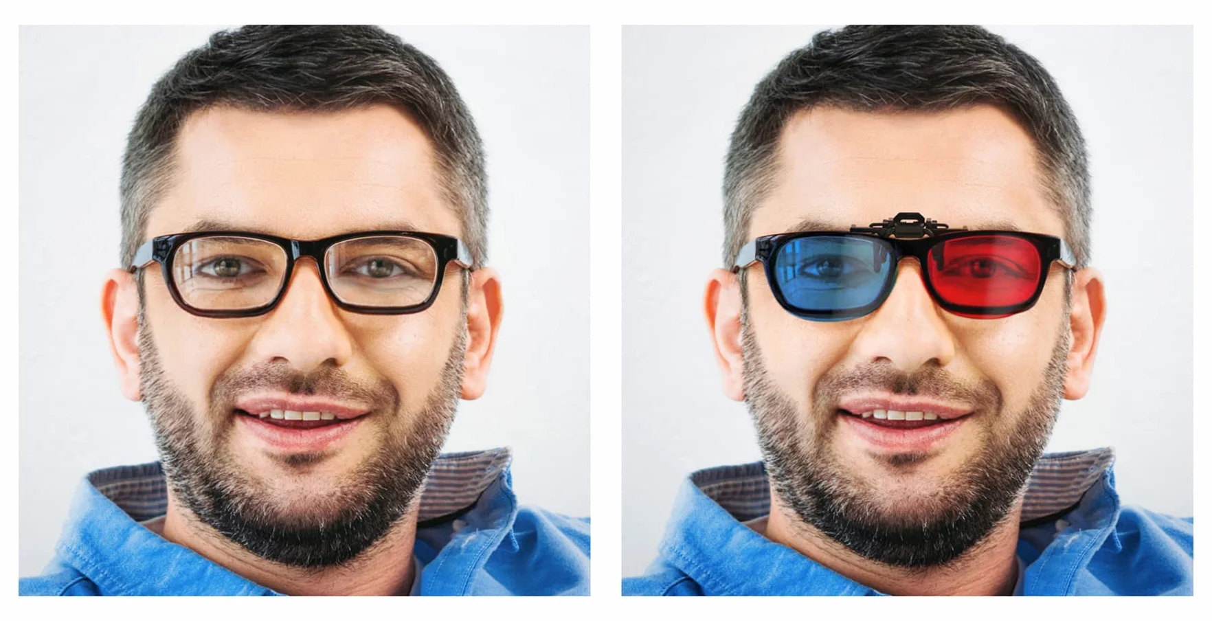 4-częściowy zestaw okularów 3D Clip-On 3D w kolorze czerwonym/niebieskim, okulary anaglifowe 3D dla osób noszących okulary – idealne do filmów 3D, gier na PC, obrazów 3D, filmów 3D (YouTube), projekcji 3D i wielu innych