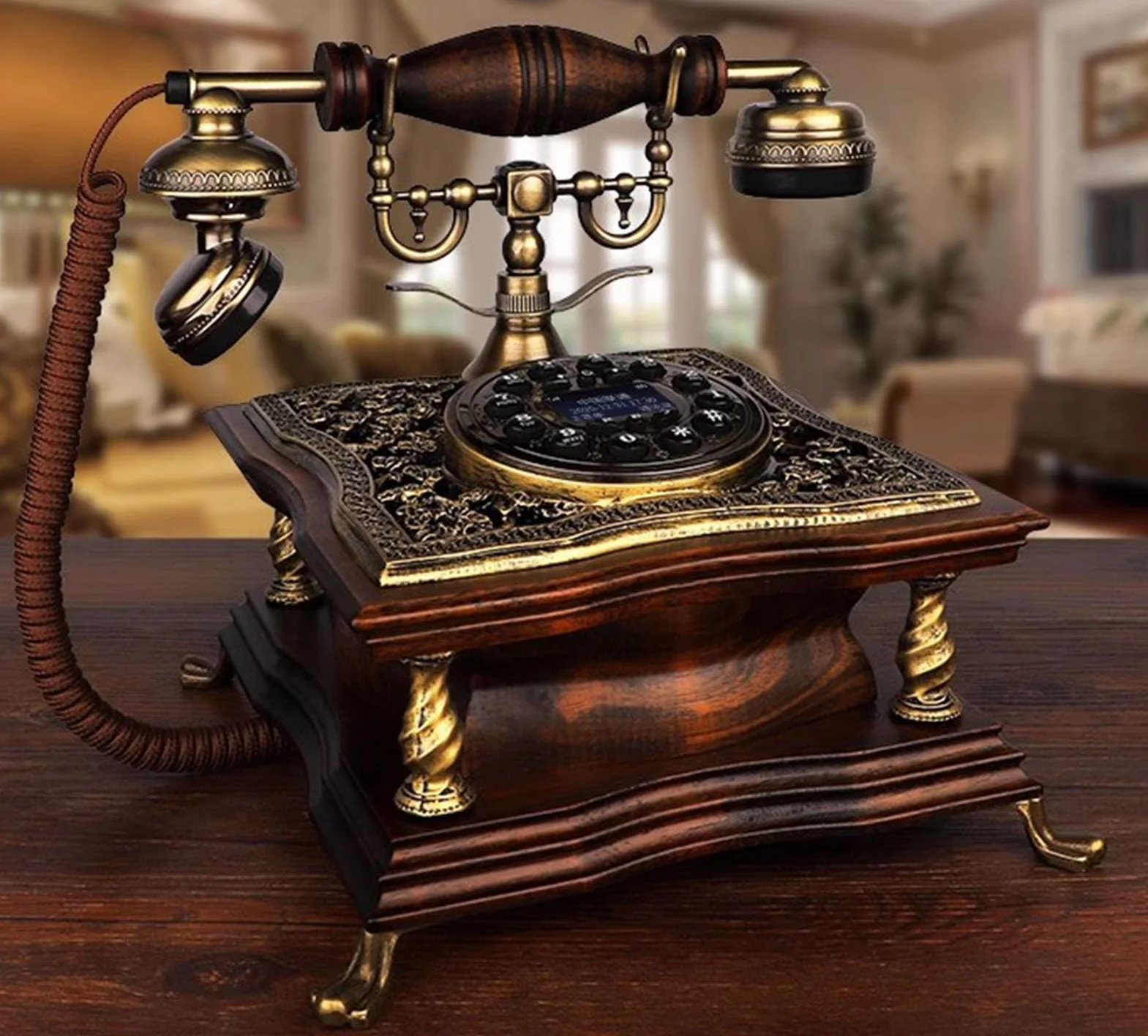 Telefon stacjonarny przewodowy Telefon z przyciskiem Telefon dekoracyjny w stylu vintage z identyfikacją dzwoniącego Ponowne wybieranie numeru Sprawdź zestaw głośnomówiący