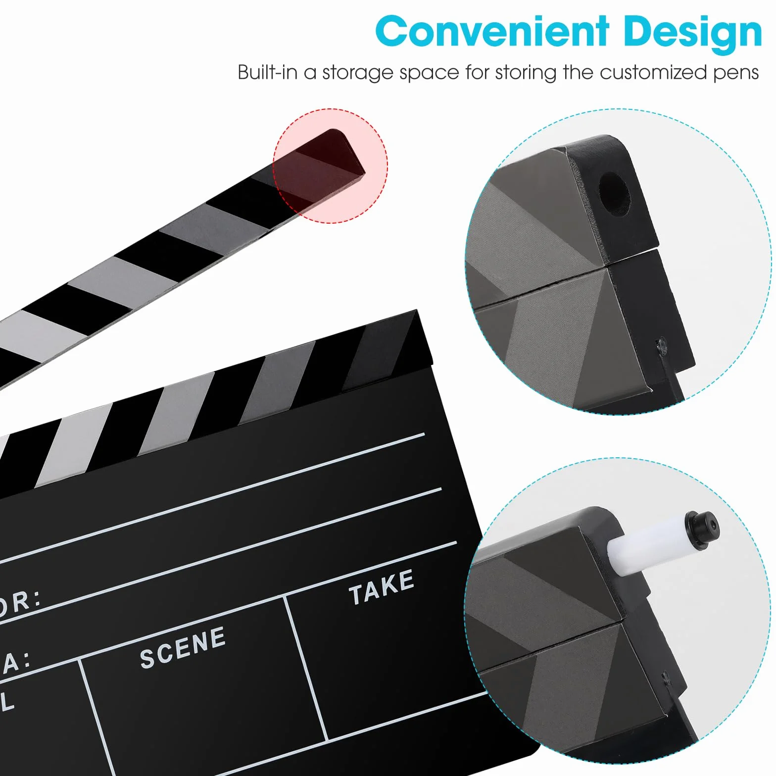 Reżyserzy filmowi Clapboard, Move Slate Photography Video TV Cut Action Scene Akrylowe rekwizyty z magnetyczną gumką do tablicy, dwa niestandardowe długopisy, ściereczka do czyszczenia i klucz