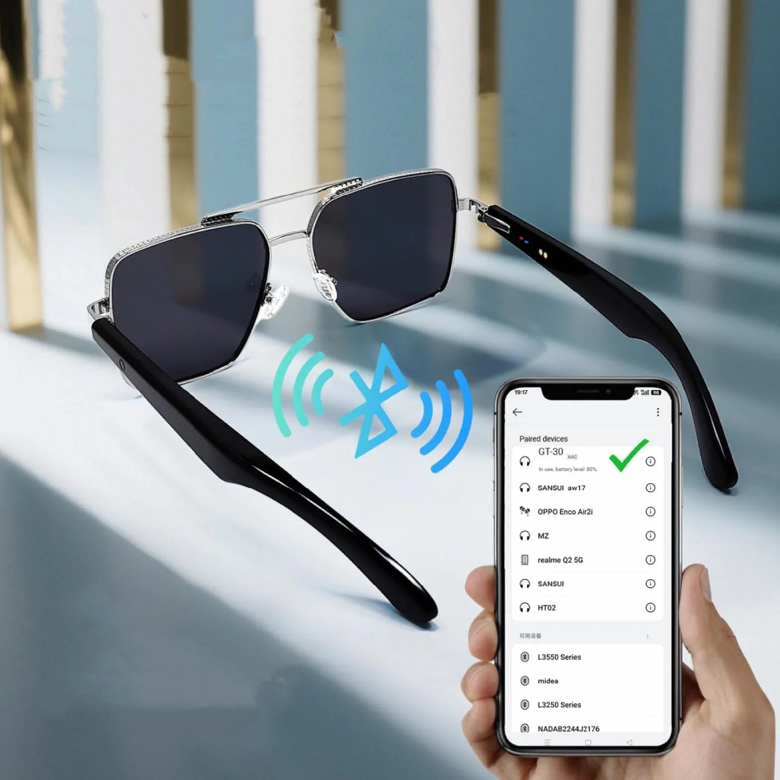 Okulary przeciwsłoneczne Bluetooth z inteligentnym systemem AI i blokadą niebieskiego światła dla mężczyzn i kobiet, automatyczne włączanie i wyłączanie,Gold-Black
