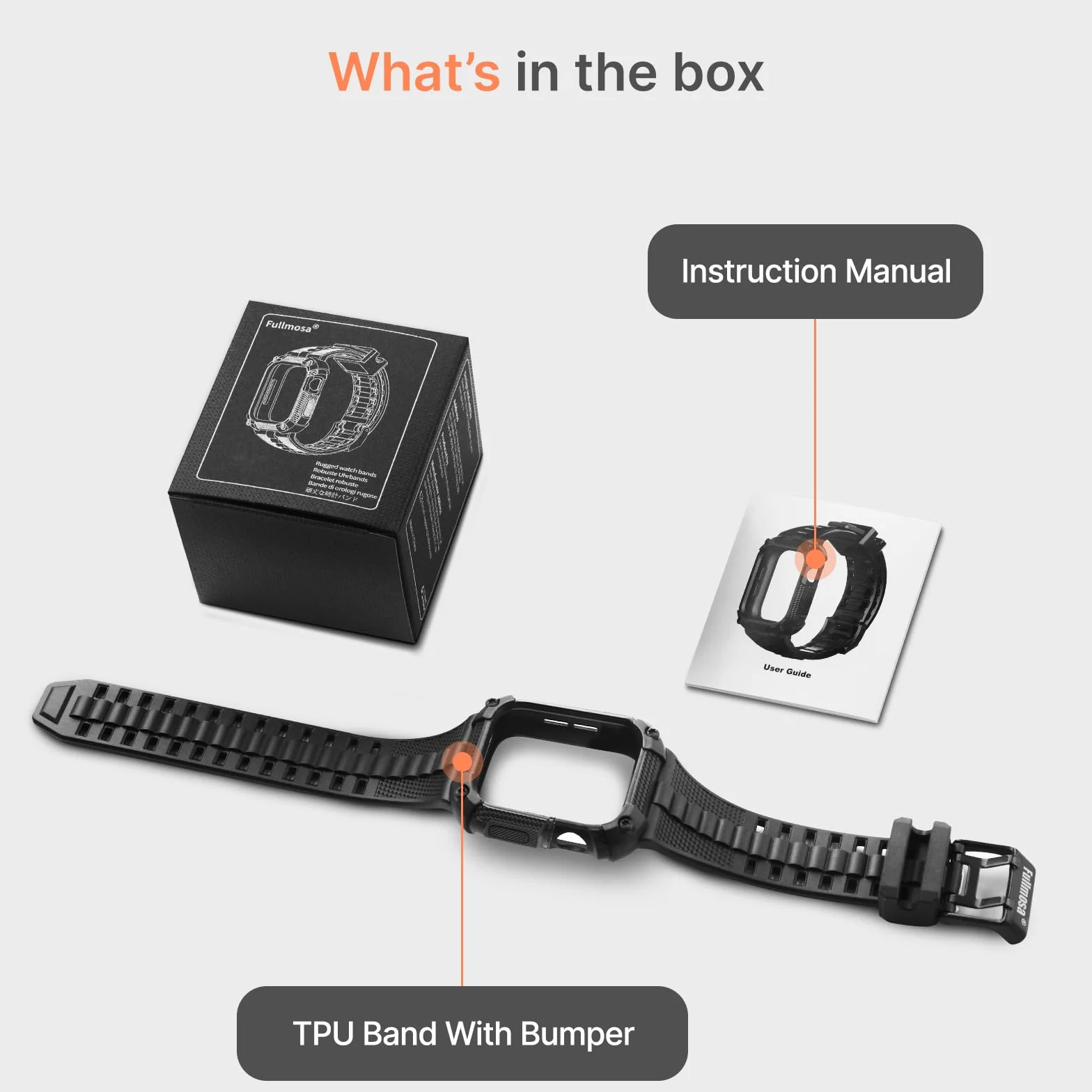 Fullmosa Pasek z etui ochronnym, kompatybilny z Apple Watch SE 45 mm, 44 mm, 42 mm, 41 mm, 40 mm, 38 mm, Series SE Ultra 2, 9, 8, 7, 6, 5, 4, 3, 2, 1, wytrzymały sportowy pasek z folią ochronną na