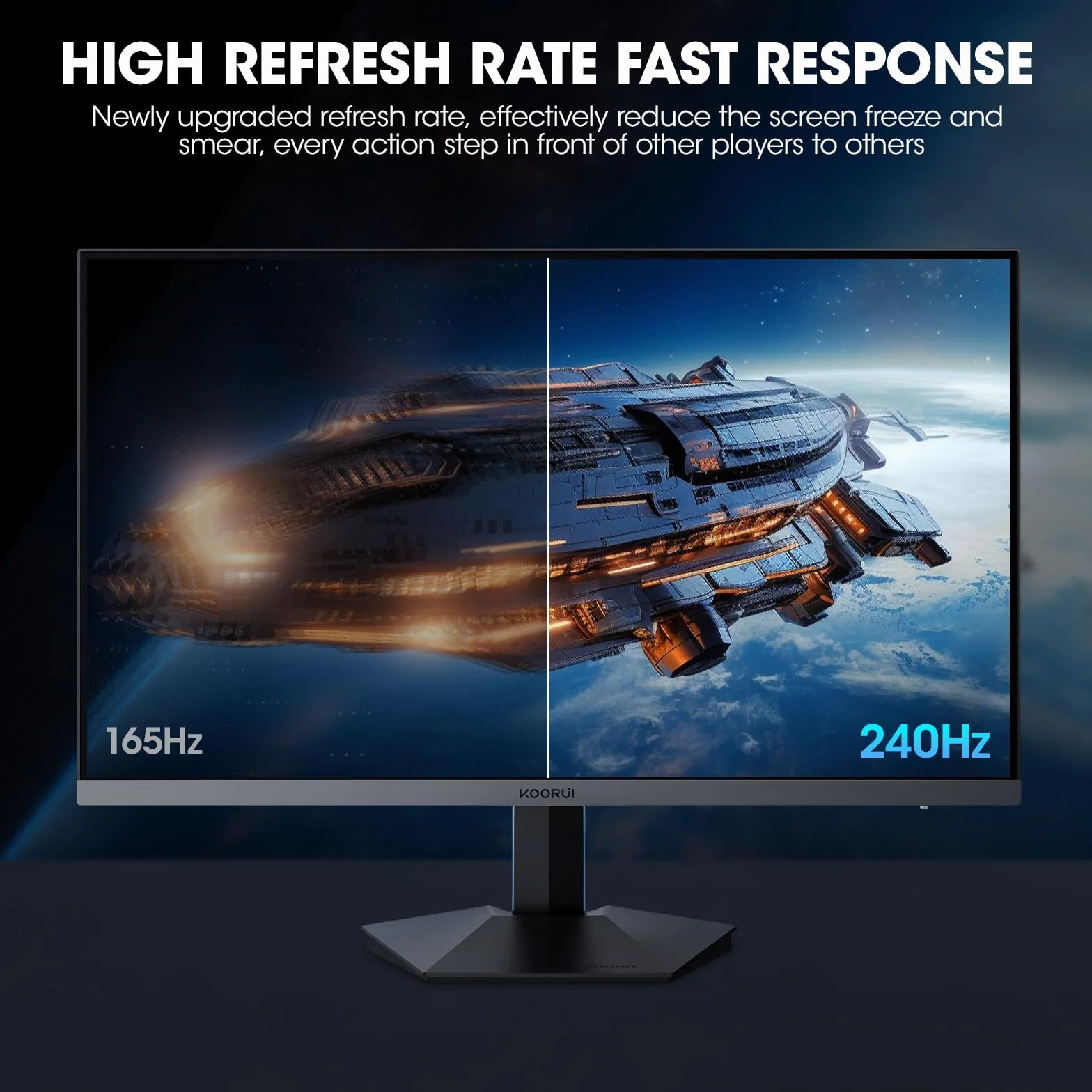 KOORUI Monitor do gier 27 cali - QHD 2560 x 1440 IPS Monitor PC, 240 Hz, 1 ms, Adpitive-Sync, Gsync Compatibility HDMI DisplayPort