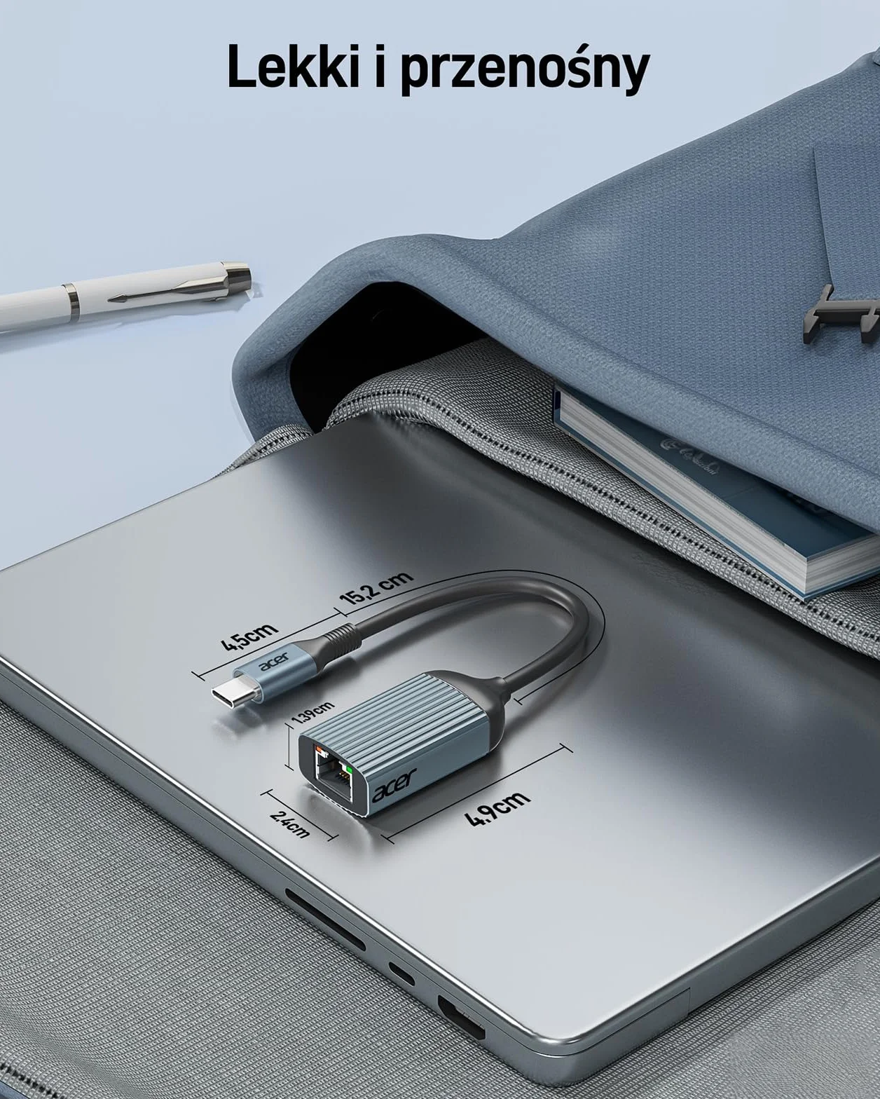 acer Przejściówka USB C na Ethernet, Przejściówka RJ45 na USB Type-C Ethernet bez sterowników, aluminiowa przejściówka LAN 1Gbps do MacBooka Pro/Air, iPada Pro, iPhone'a 16 Pro/Max, Dell XPS (Szara)