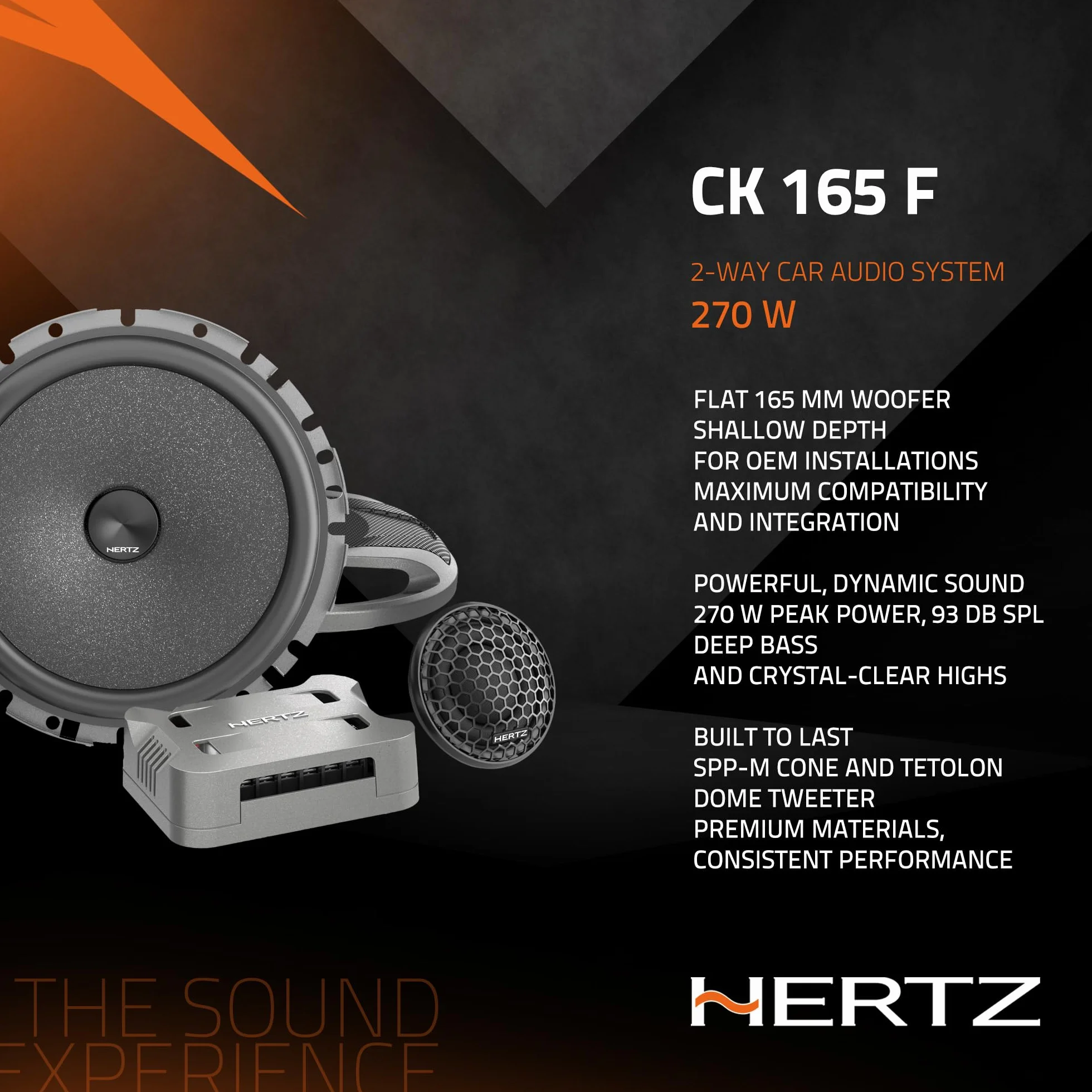 Hertz CK 165F – płaski system komponentowy 165 mm, 270 W, membrana niskoprofilowa do trudnych instalacji