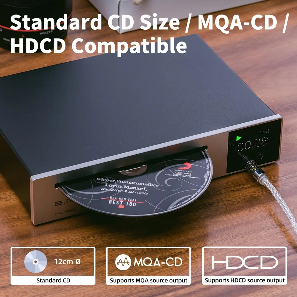 SMSL PL150 CD, wydajny procesor CS43198, wyjścia RCA/3,5 mm i 4,4 mm, do słuchawek / optycznych/koncentrycznych, do pojazdu/laptopa/telewizora/komputera (srebrny)