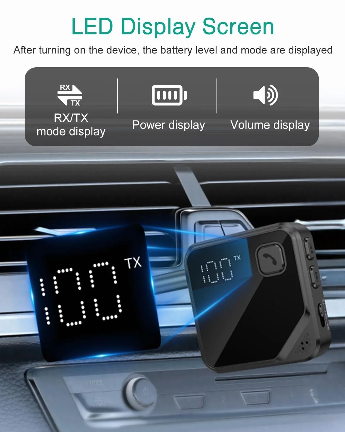 ORIA Nadajnik odbiornika Bluetooth 5.4, przenośny pomocniczy adapter Bluetooth z podwójnym połączeniem, niskie opóźnienie, bezprzewodowy nadajnik audio 3,5 mm do samochodu, telewizora, domowego stereo